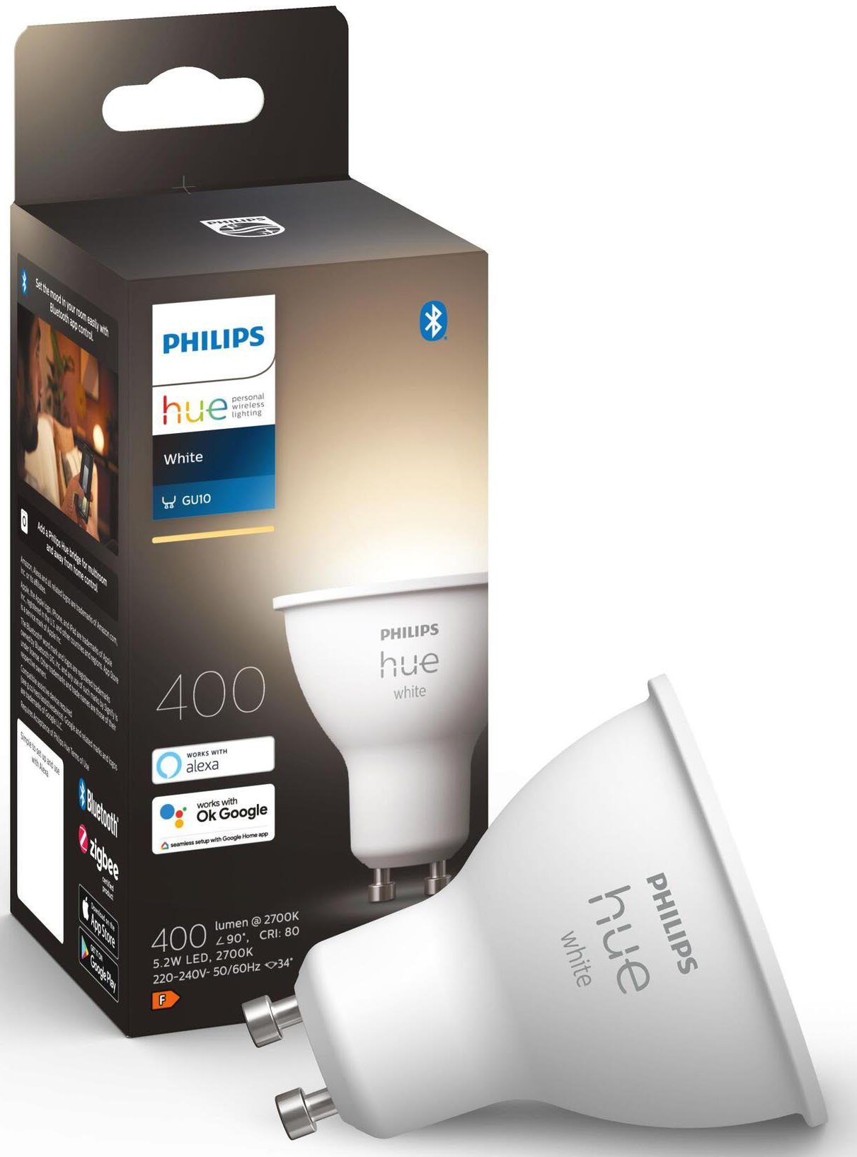 Warmweiß White GU10, Einzelpack LED-Leuchtmittel 400lm!, Philips St., Hue GU10 1
