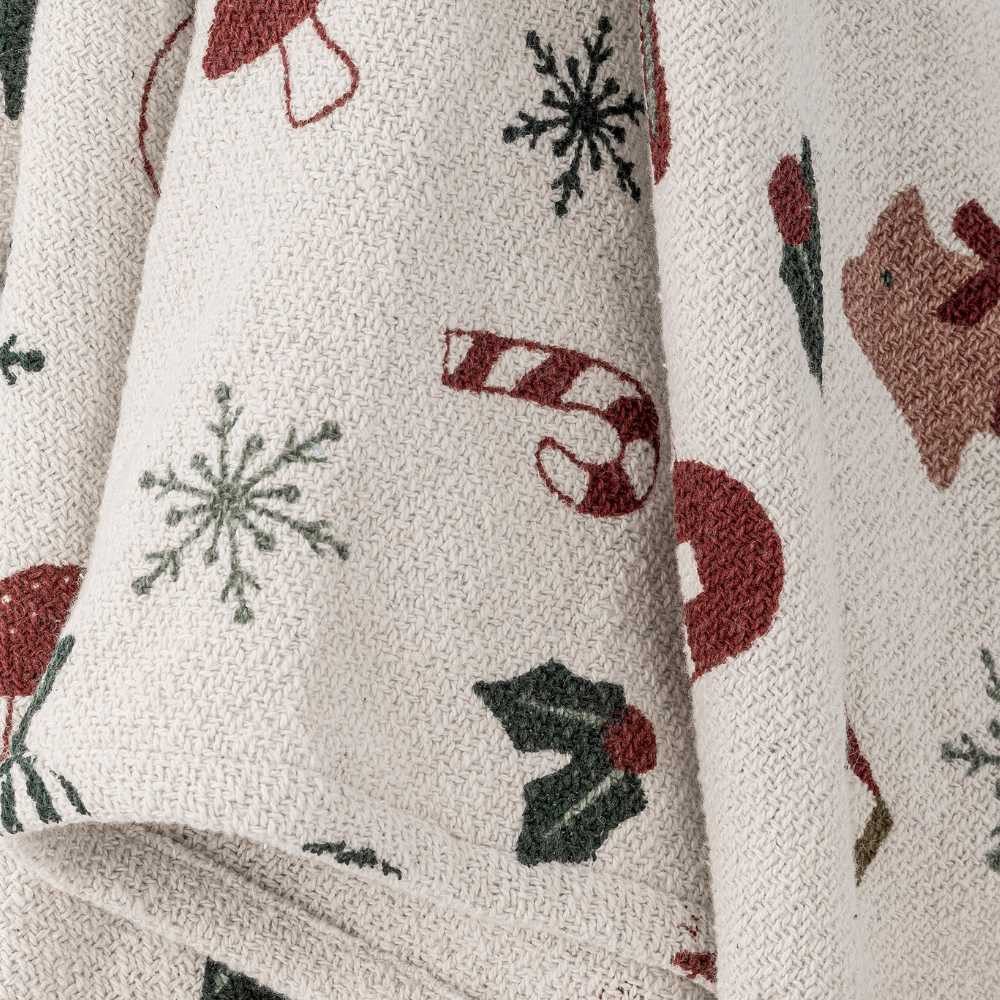 Wolldecke Bloomingville Decke YULE Natur Weihnachtsmotiv günstig online kaufen