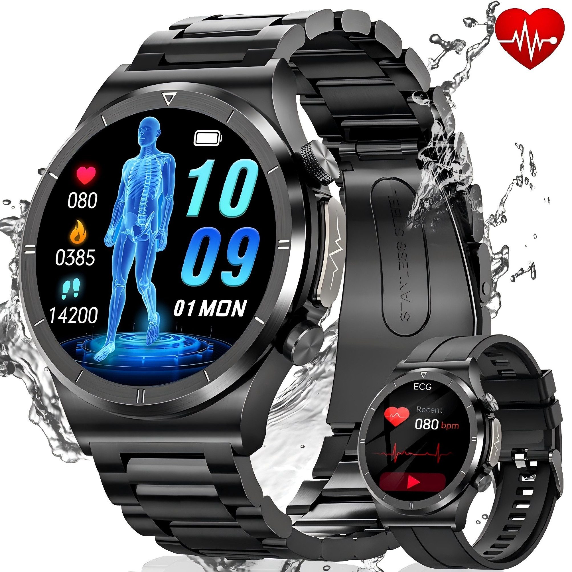 SWGOTA 2026 NEW Smartwatch Herren mit EKG+PPG/HRV/Blutdruck/BMI-Überwachung Smartwatch (3.53 cm/1.39 Zoll) IP68 Wasserdichter Smartwatch Herren Militar mit 120+ Sportmodi, austauschbaren Armbänder, Fitnesstracker mit Herzfrequenz-/SpO2überwachung Schlafmonitor
