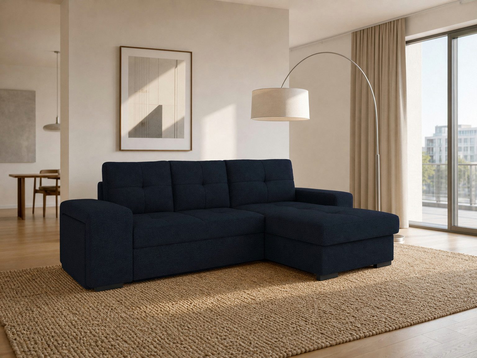 foamnova Ecksofa Treviso, B 268 cm, Hocker in der Armlehne integriert, Geradlinig, abgesteppte Polster, fester Sitz & integrierter Hocker