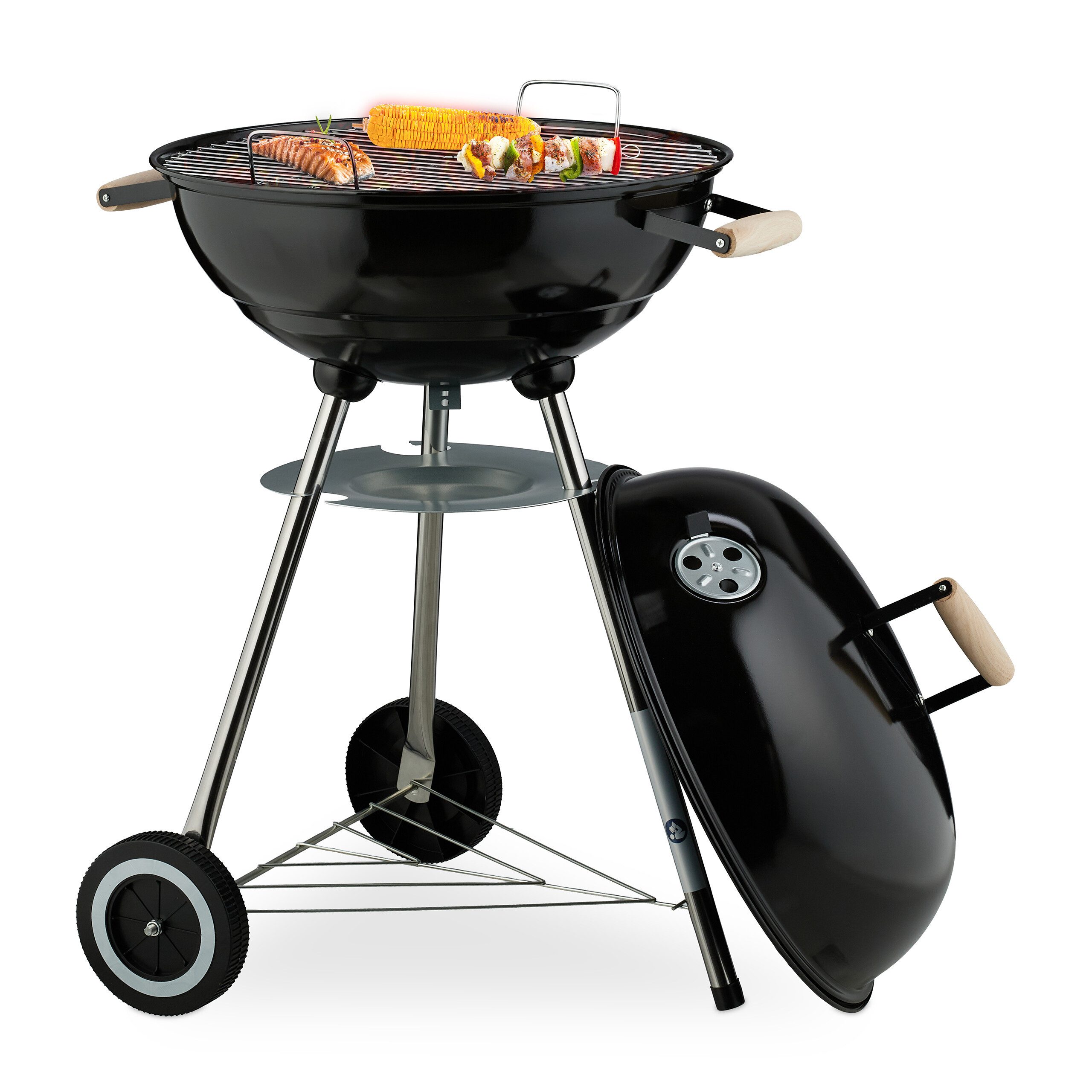 relaxdays Holzkohlegrill Fahrbarer Kugelgrill in Schwarz, L