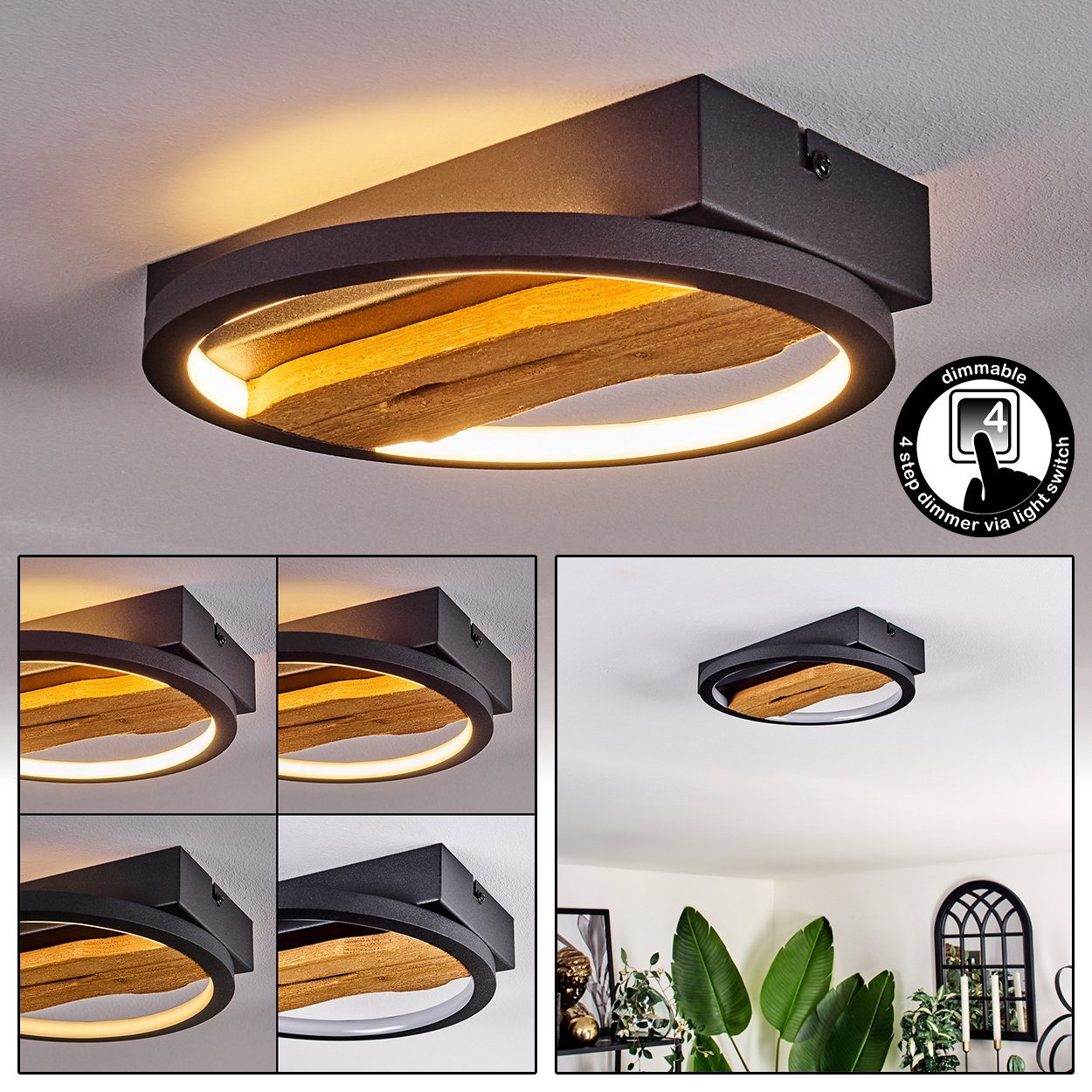 hofstein Deckenleuchte dimmbare Deckenlampe aus Metall/Holz/Kunststoff günstig online kaufen