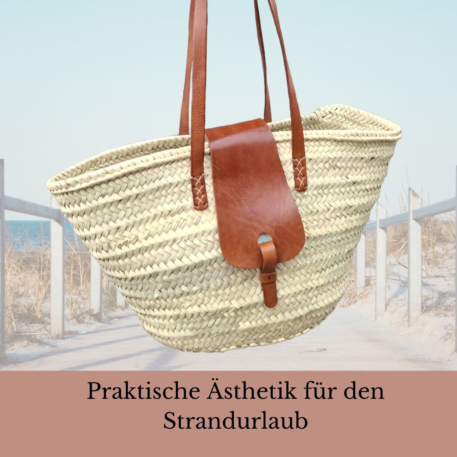Marrakesch Orient & Mediterran Interior Korbtasche Ibiza Korbtasche Solana modern aus Palmblatt und Leder in Natur 50 cm (1-tlg), Handarbeit