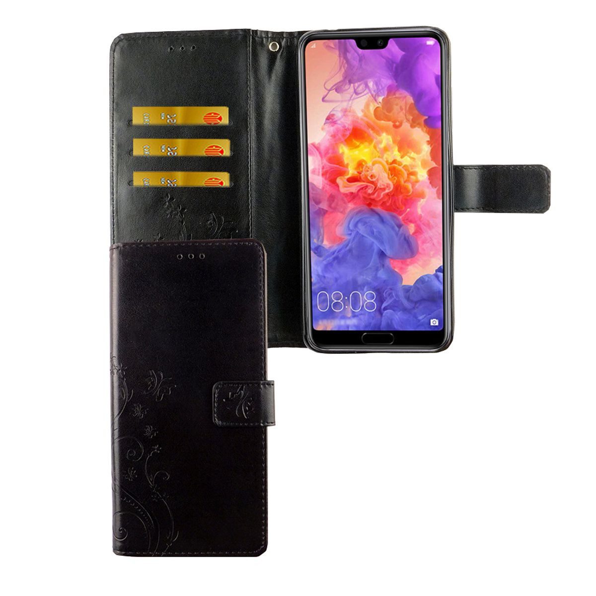 König Design Handyhülle Huawei P20 Pro, Huawei P20 Pro Handyhülle Bookcover Schwarz