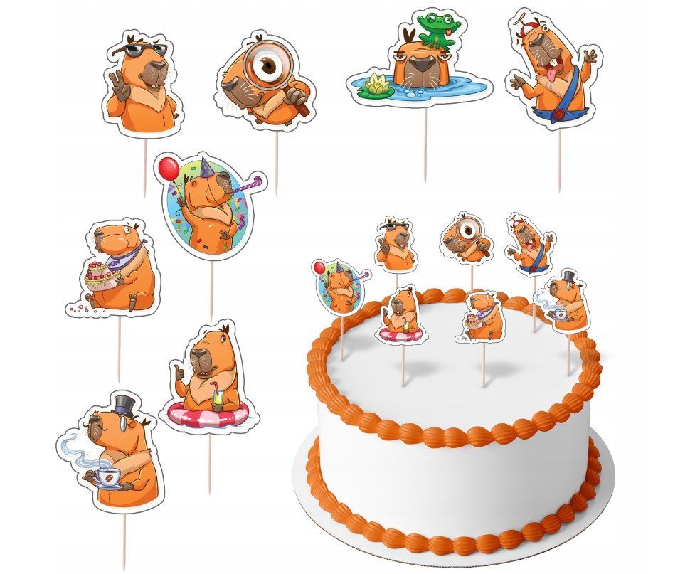 Tortenstecker Wasserschwein Topper Set 8 Stk Geburstag Torten Deko Junge capybara