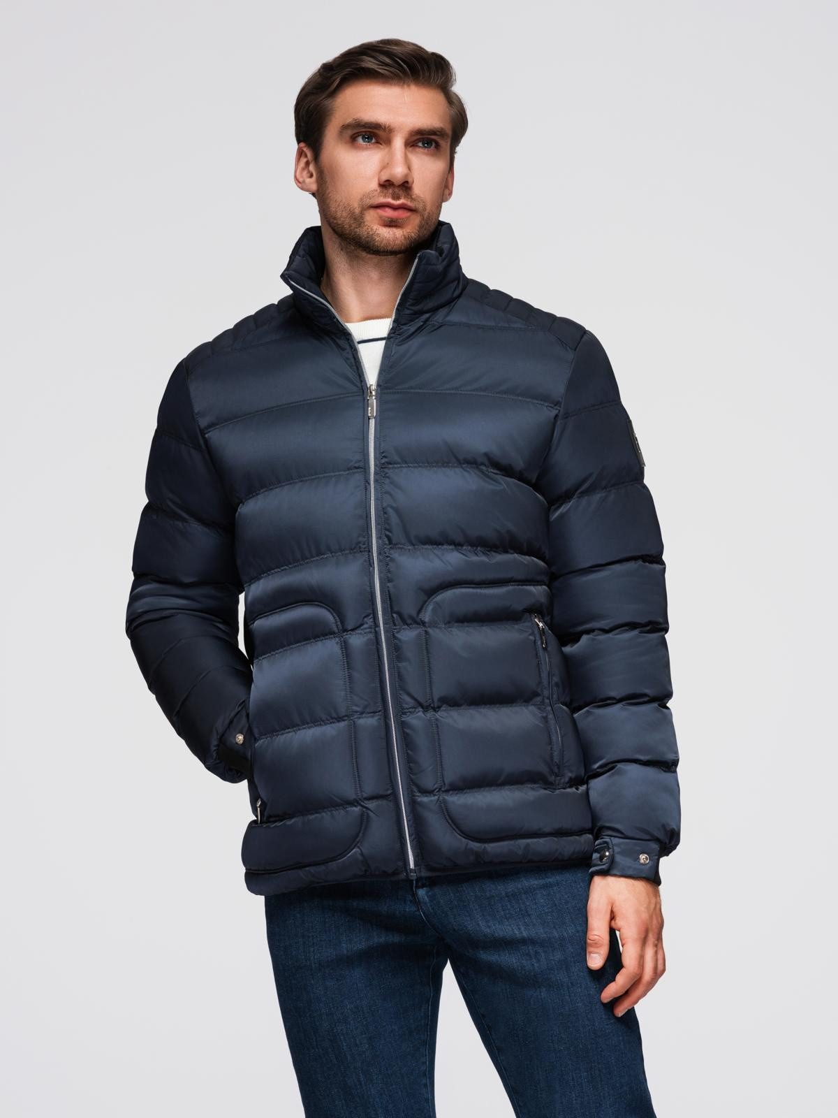 Steppjacke Gesteppte Herrenjacke mit Glanz und Stehkragen