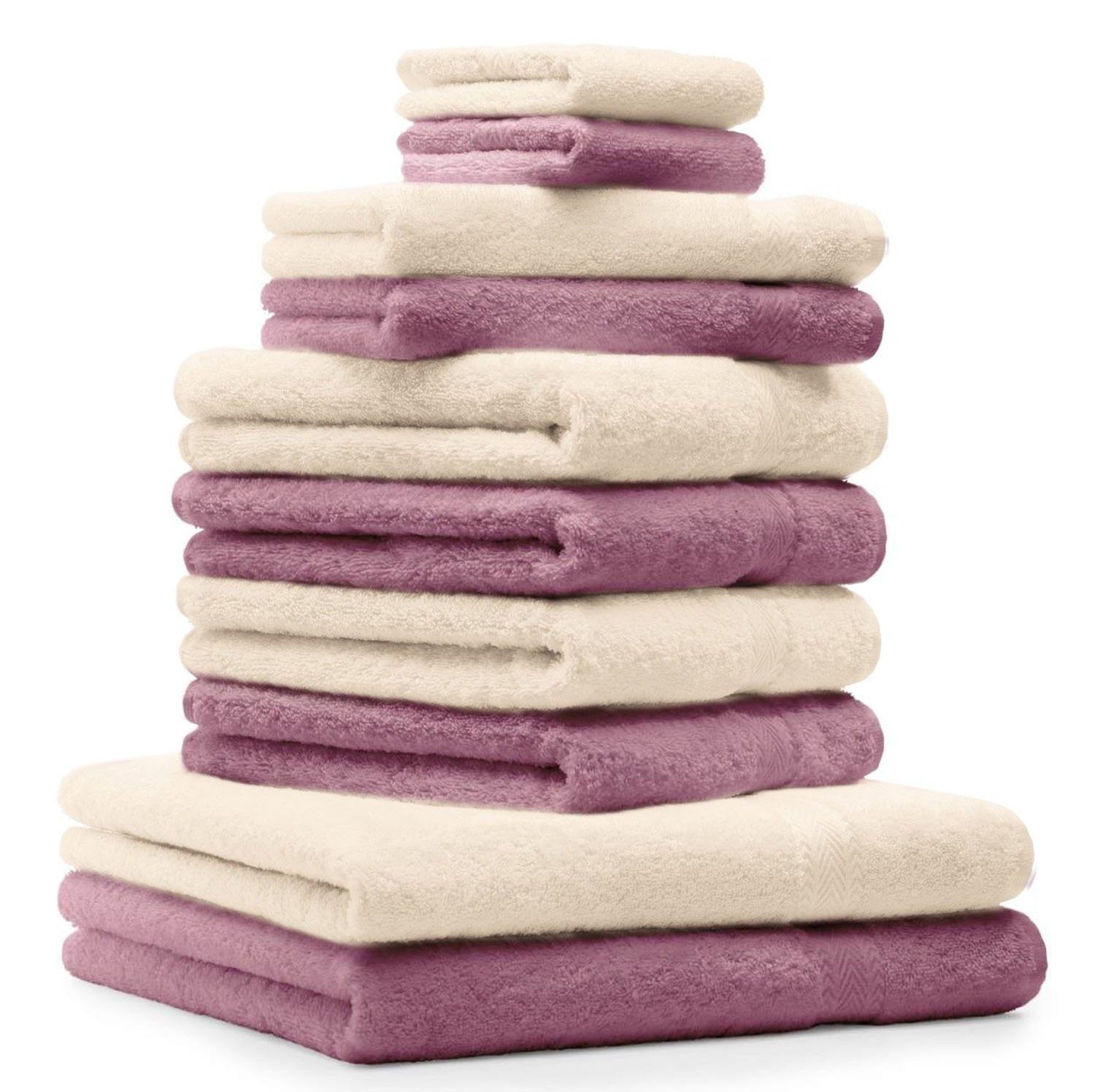 Betz Handtuch Set 10-TLG. Handtuch-Set Classic Farbe altrosa und beige, 100% Baumwolle