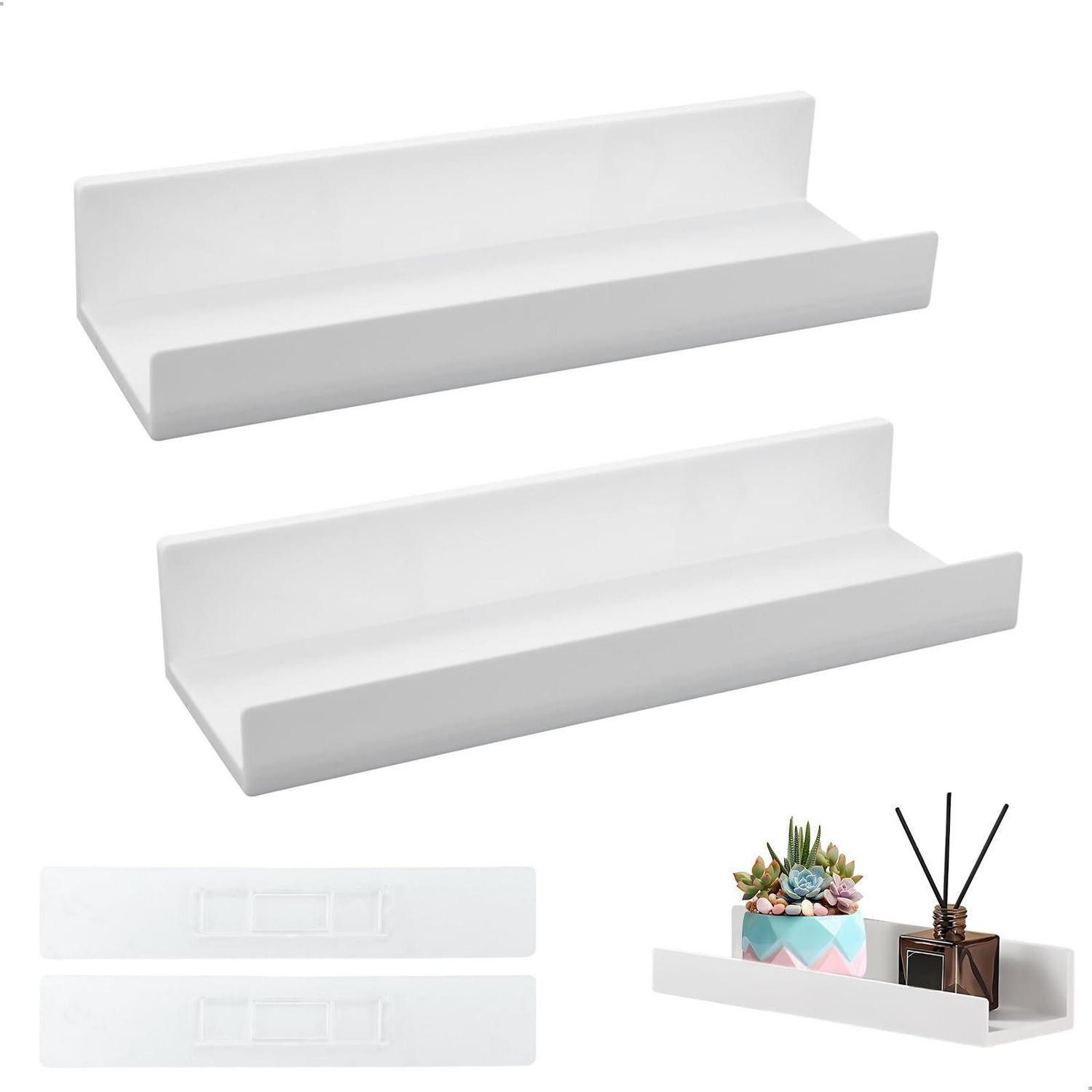LuxusKollektion Wandboard Wandregal Weiss Schweberegal Selbstklebend 27cm, 2-tlg.