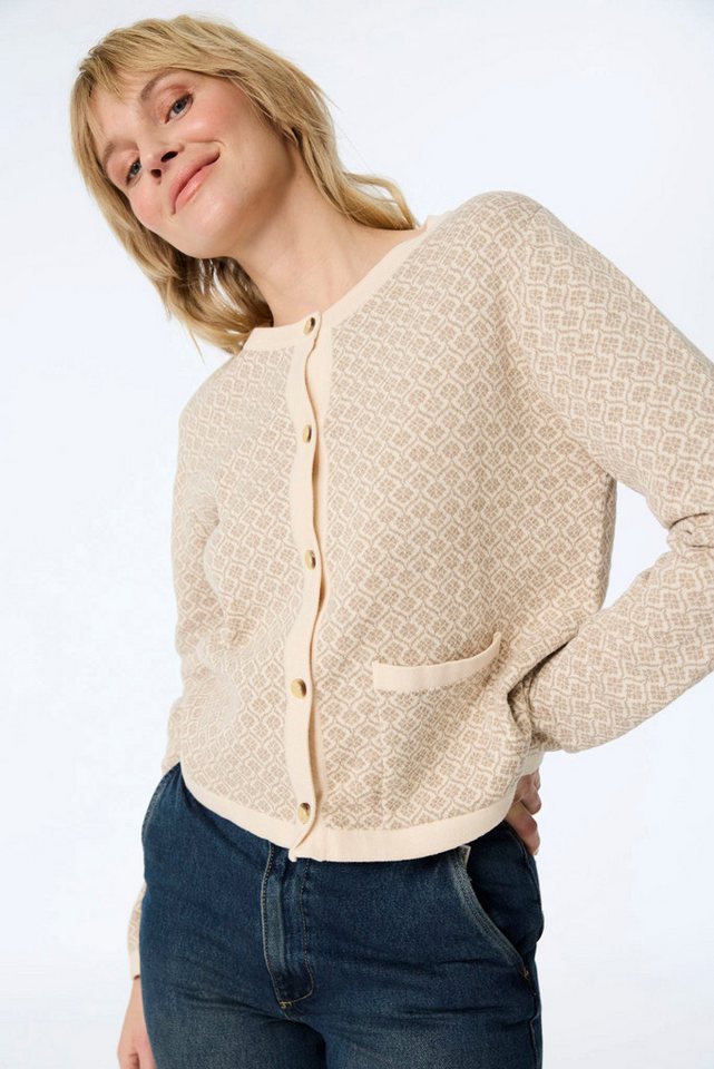 Himalaya Clothing Cardigan Strickjacke Damen aus Bio-Baumwolle - Baumwolljacke in modernem Design Feinstrickcardigan mit feinem geometrischem Muster