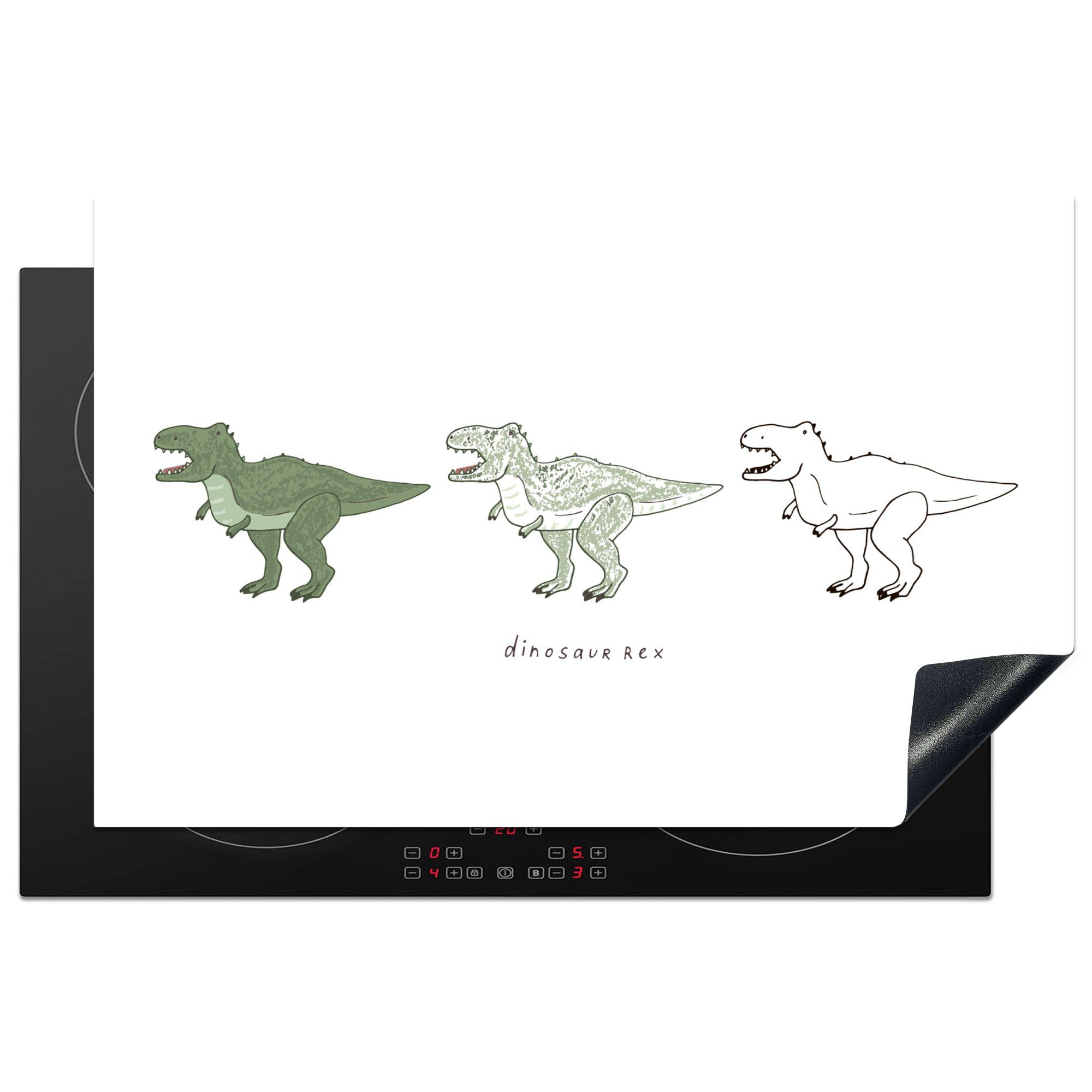 cm, - Schutz Tyrannosaurus die - Induktionskochfeld MuchoWow (1 81x52 Vinyl, - küche, für Dinosaurier Mädchen - Herdblende-/Abdeckplatte tlg), Kinder, Kinderzimmer Ceranfeldabdeckung Jungen -