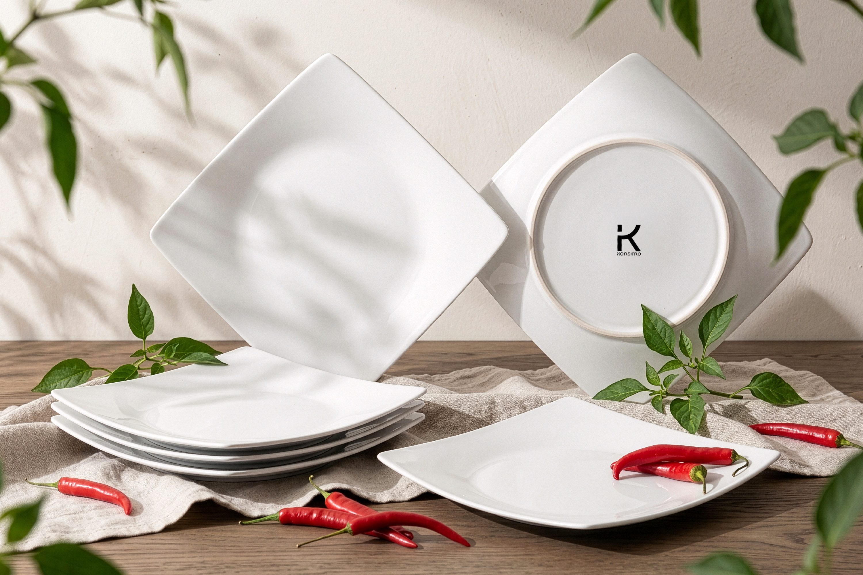 KONSIMO® Teller-Set EPIRI Geschirrset Speiseteller 6 Personen, hergestellt in der EU (6-tlg), 6 Personen, Keramik, quadratisch, Spulmachinen- und Mikrowellengeeignet