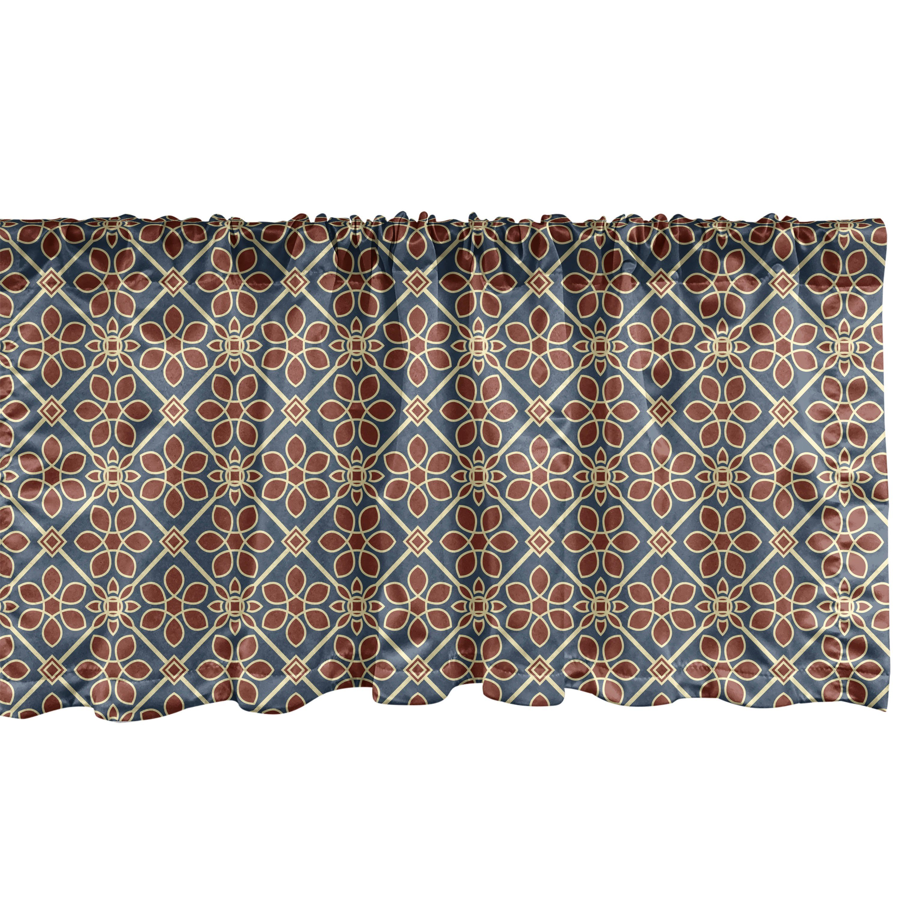 Scheibengardine Vorhang Volant für Küche Schlafzimmer Dekor mit Stangentasche, Abakuhaus, Microfaser, asiatisch Flora Themed Squares