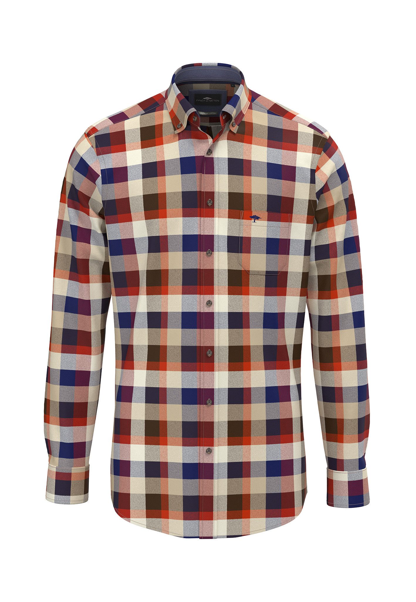 FYNCH-HATTON Langarmshirt Square Flannel Check, B.D., 1/1