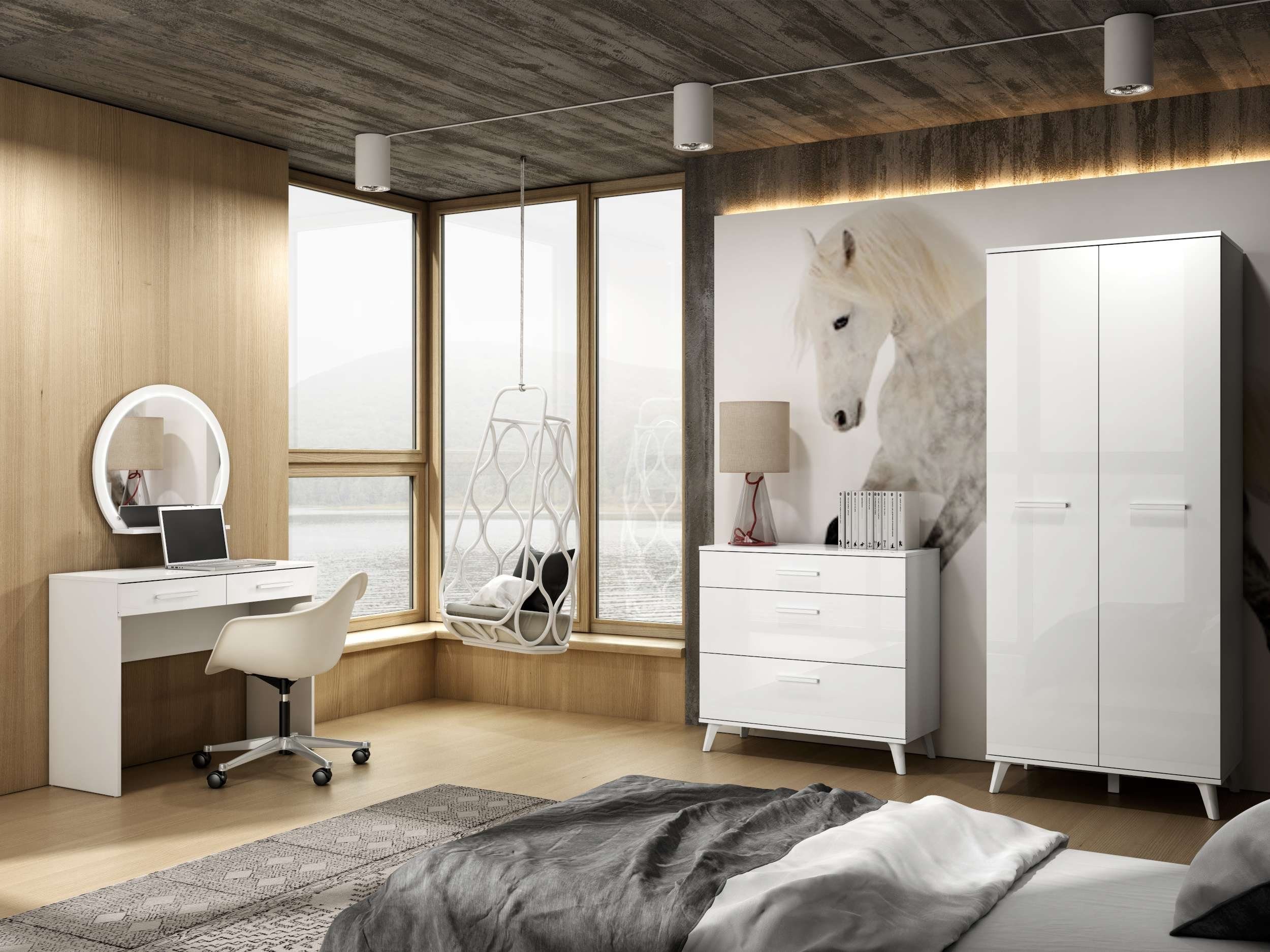 Stylefy Schlafzimmer-Set Celine II Weiß Hochglanz, (Komplett Schlafzimmer,  Set (4-St), 4-teilig, viel Stauraum, mit Spiegel, Glaselemente, Modern  Design