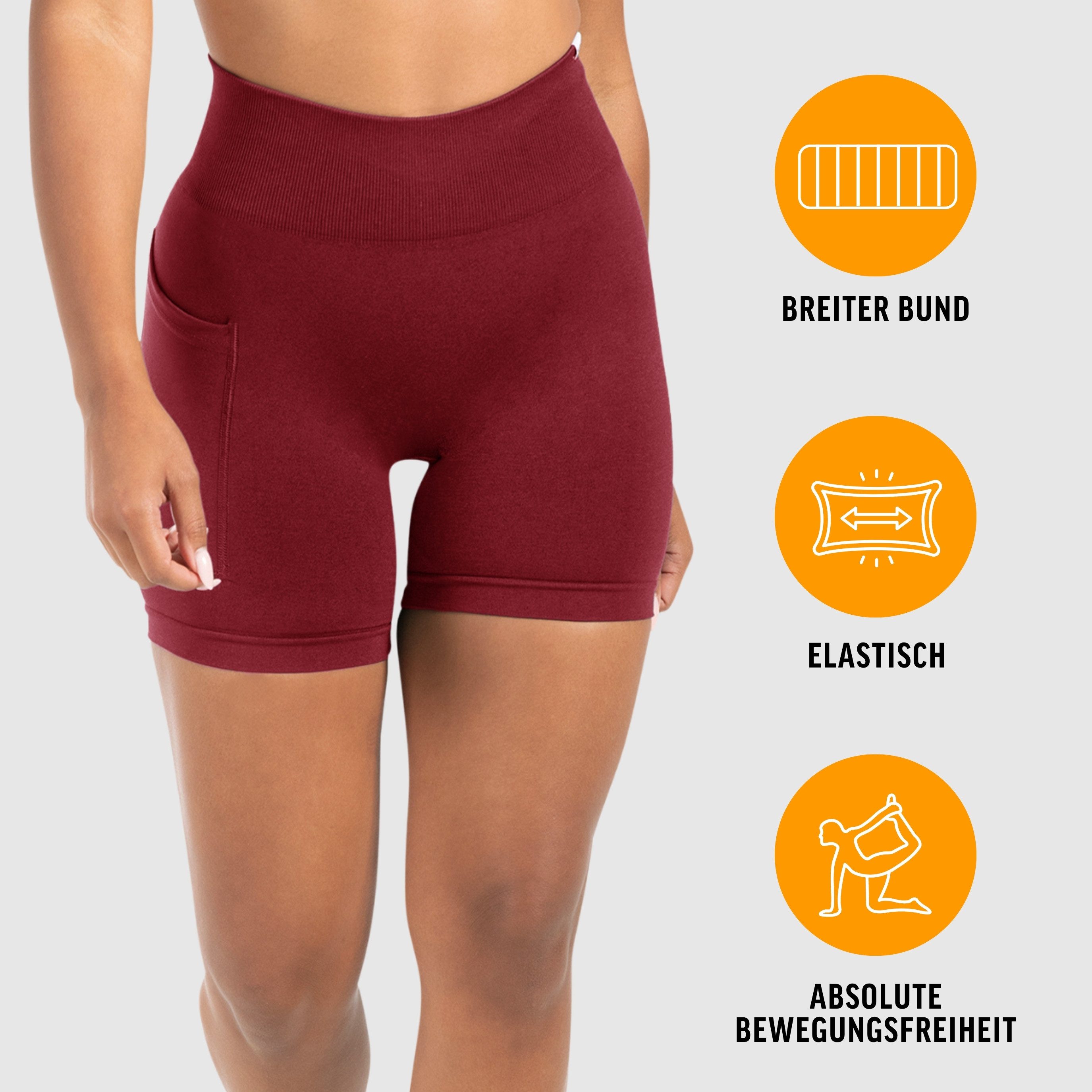 Smilodox Shorts Temmy, Kurze Sport Hose mit Pocket und Kontur, breiter Bund optimaler Halt, elastisch, figurbetonend, Gym Jogging Alltag