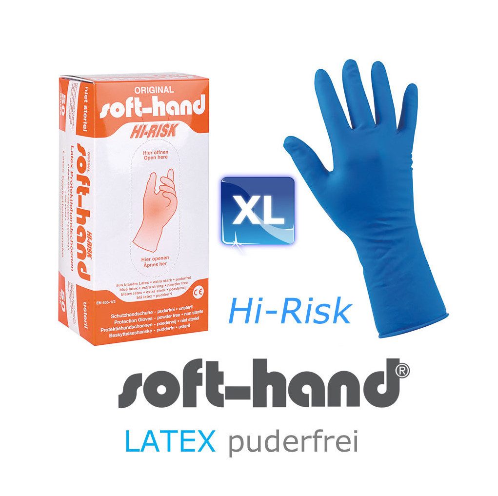 DocMed Latexhandschuhe Soft-Hand Hi-Risk - Latex - puderfrei (Unsterile Latexhandschuhe, 50-St., Medizinische Schutz) Puderfrei und Robuste Latexhandschuhe – Bild 4 von 4