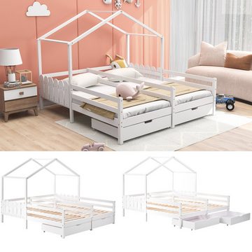 IDEASY Hausbett Jugendbett mit 2 Schubladen, 200 x 90 cm, (stabile Struktur, einfacher Aufbau), integrierte Leichtlaufrollen