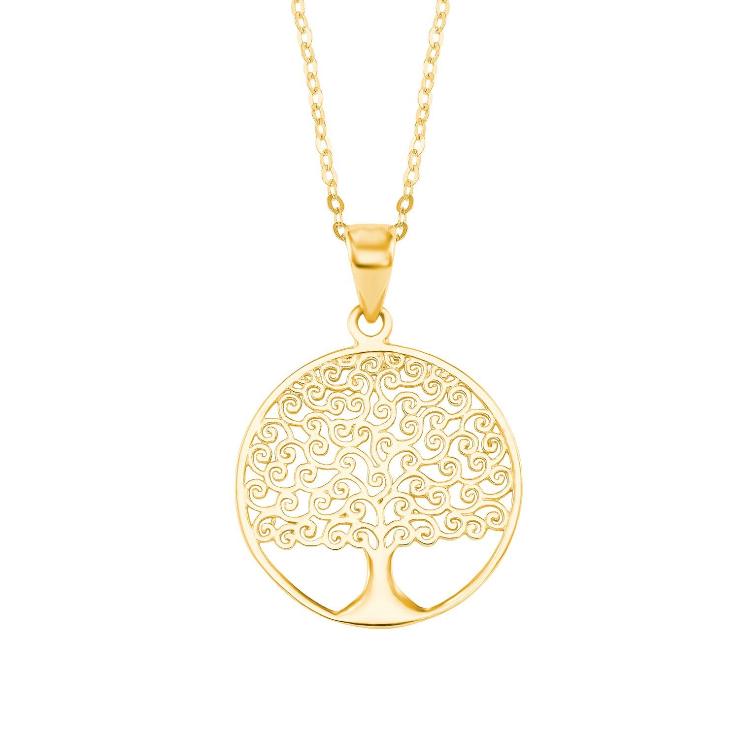 Goldkette Kette Damen, 375, für Amor (2-tlg., Anhänger) Lebensbaum mit Gold