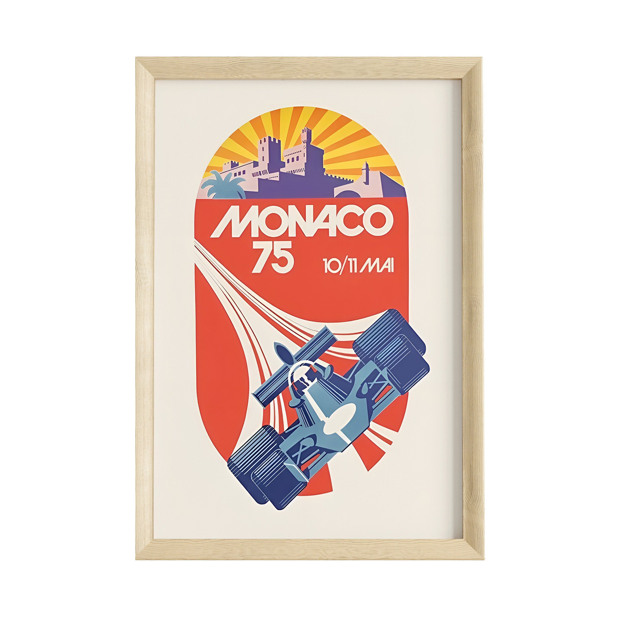 JUSTGOODMOOD Poster Premium ® Monaco 75 Retro Rennwagen Poster · ohne Rahmen