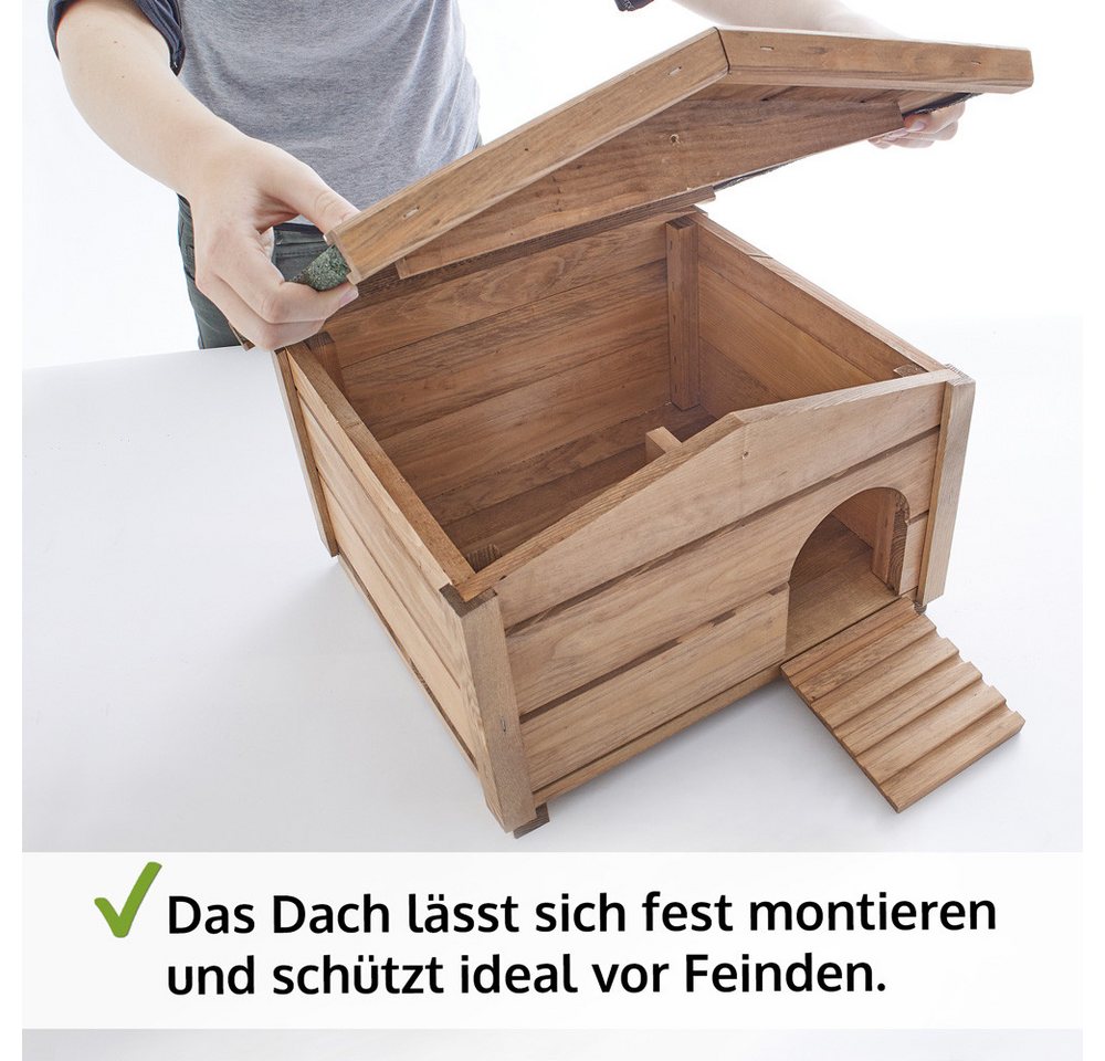 Thumbnail - Zooprinz Igelhaus Ruby mit abnehmbarem Dach, wetterfestes Bitumendach, witterungsbeständig, massives Vollholz