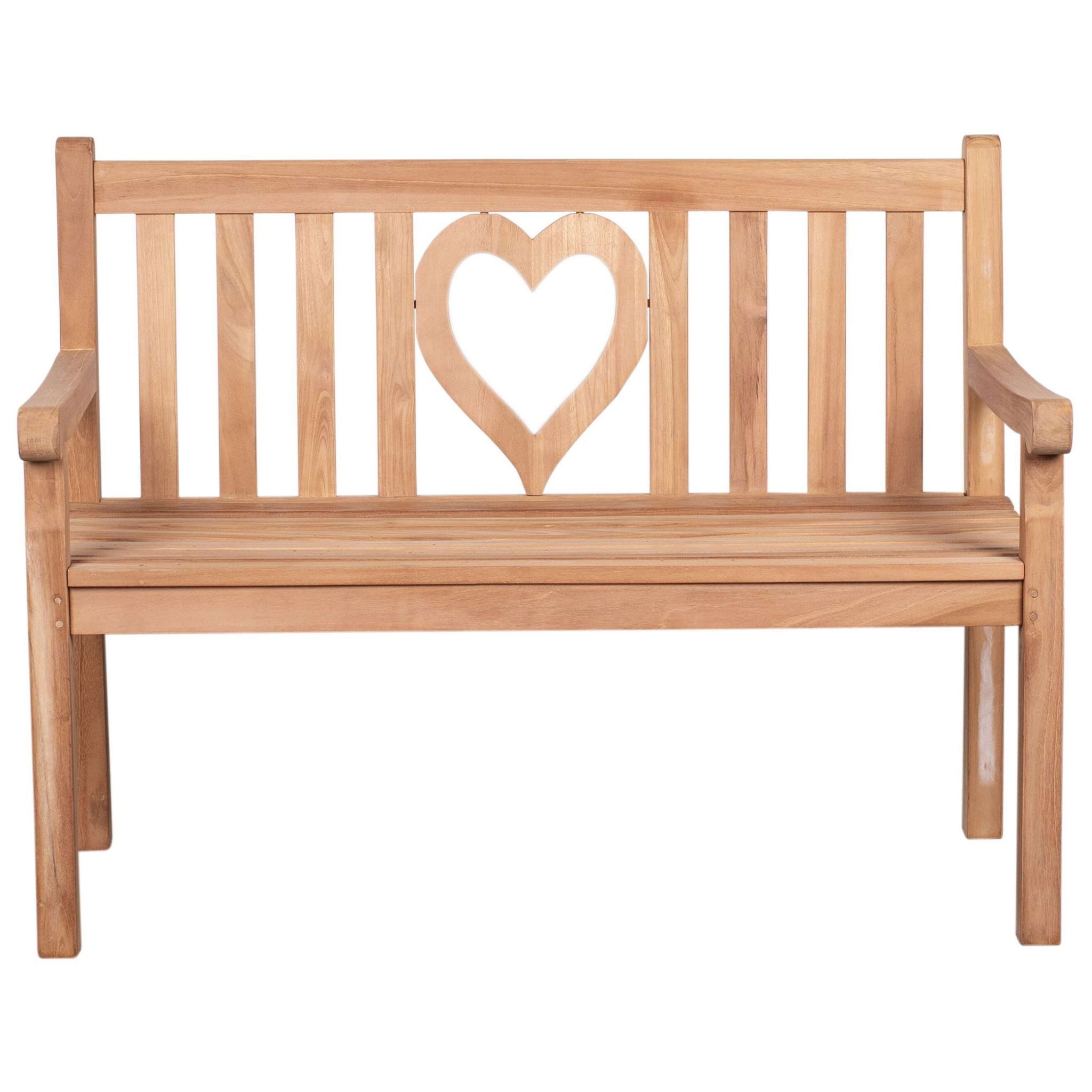 bene living Gartenbank Herz 120 cm - Teakholz, geschwungende Armlehnen - Rückenlehnen mit Herz-Motiv