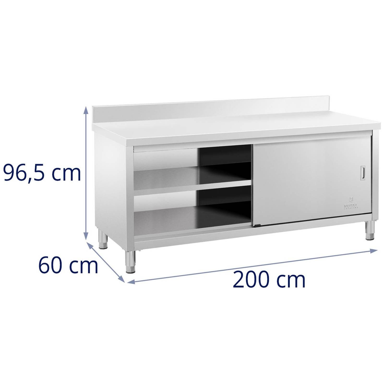 Royal Catering Arbeitstisch 200 x 60 cm Arbeitsschrank Aufkantung Edelstahltisch Schiebetüren, verschiedene Größen – Bild 5 von 5