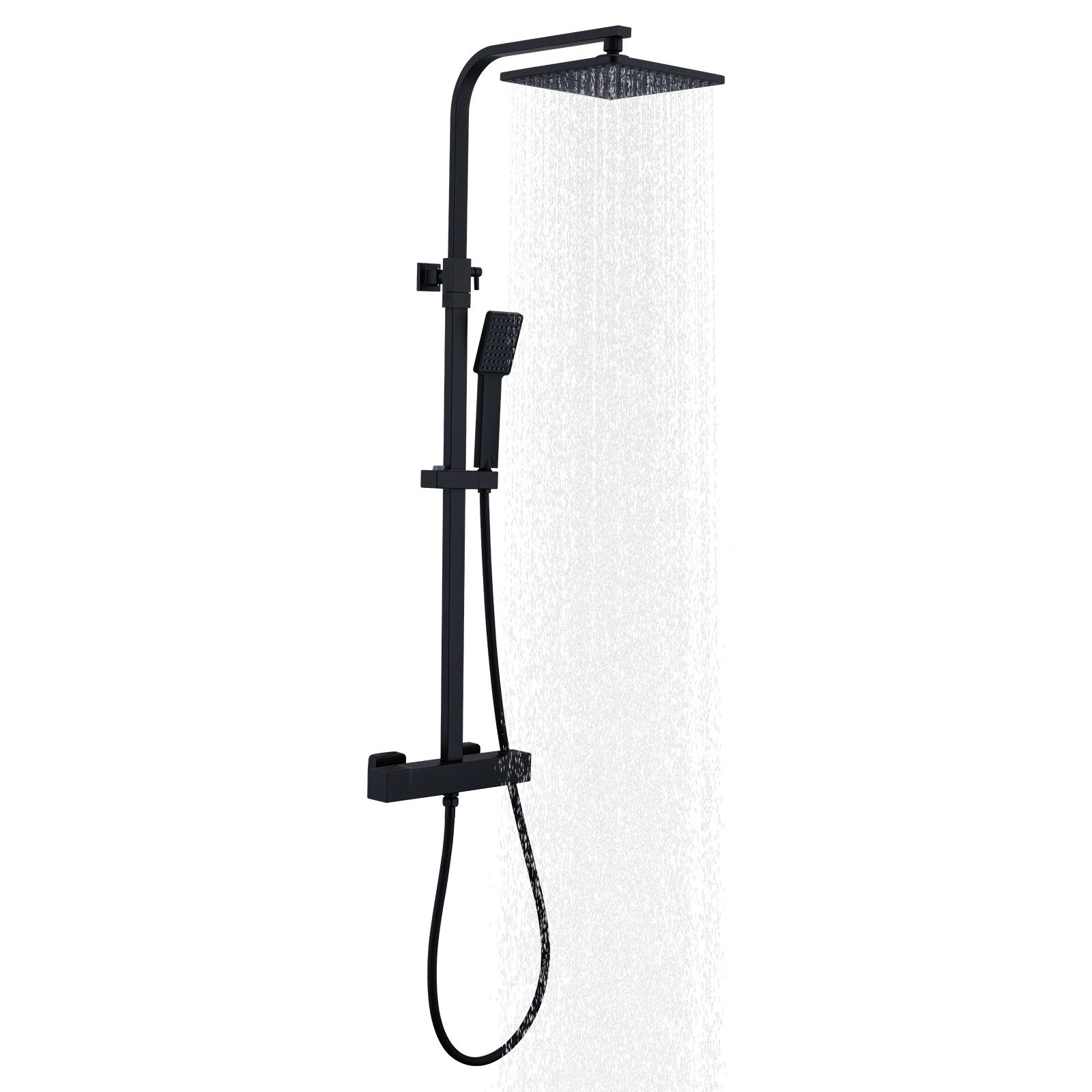 HOMELODY Duschsystem Duschset mit Thermostat 38℃ verstellbare Duschstange aus Edelstahl, 2 Strahlart(en), 1 tlg., Duschset mit Handbrause, Schwarz, Duschset mit Handbrause,9-Zoll Überkopfbrause, Schwarz