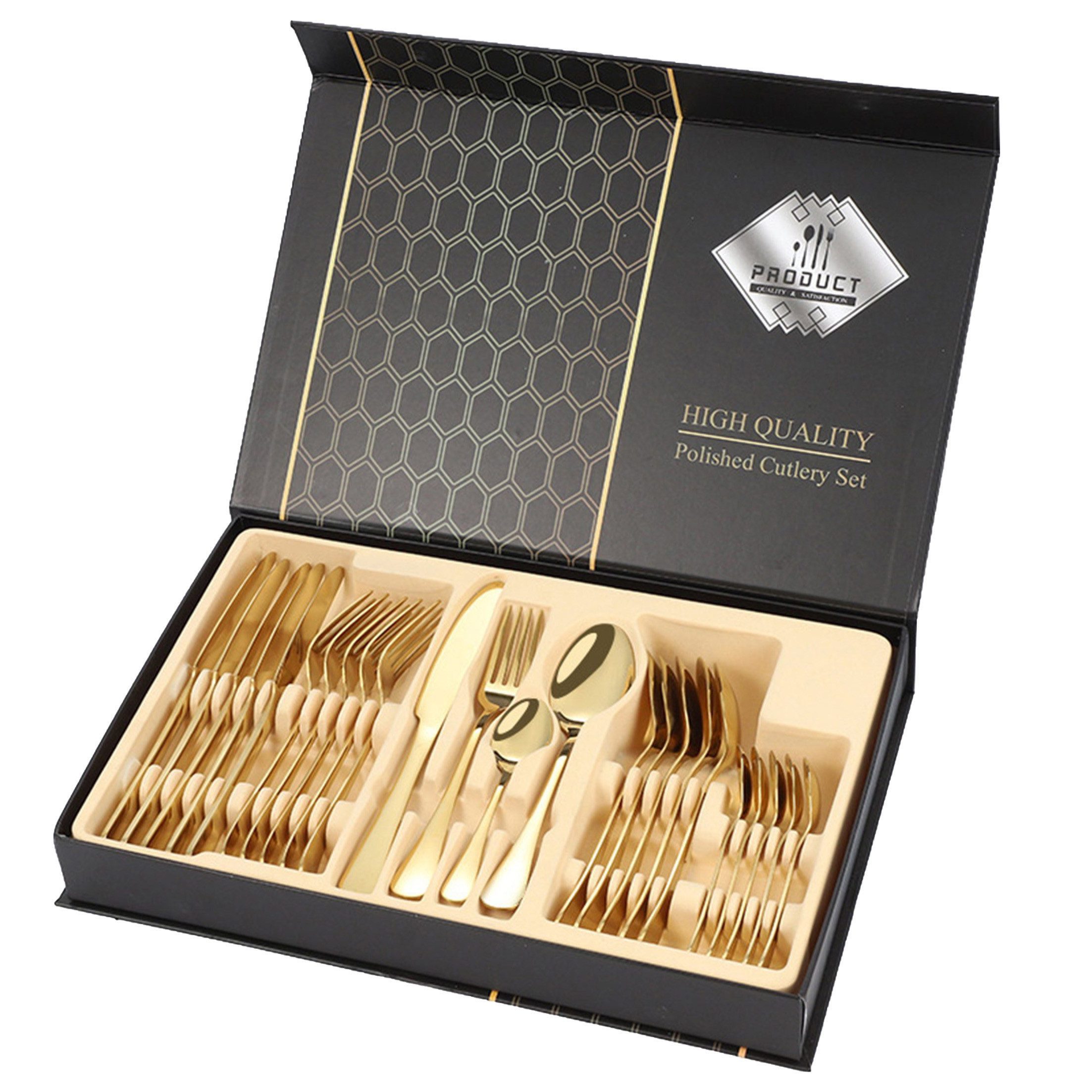 Kühier Besteck-Set Tafelgeschirr Edelstahlbesteck Messer Gabel und Löffel 24-teiliges Set, 6 Personen, Edelstahl, Leicht zu reinigen