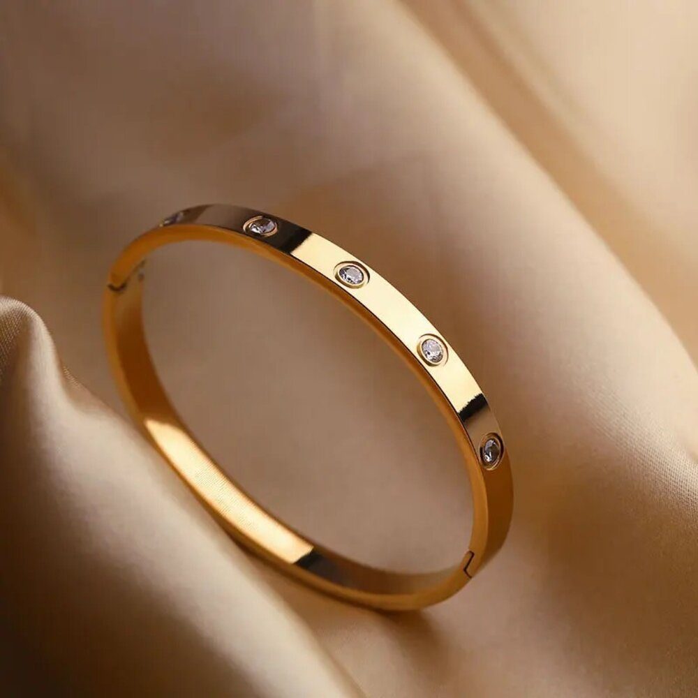 ROUGEMONT Edelstahlarmband Massives Edelstahl Armband Gold Armreif 18K Gold Hochglanz 18-19cm