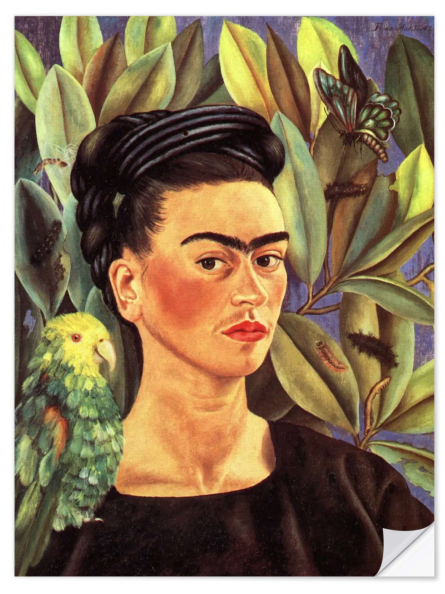 Posterlounge Wandbild Selbstporträt mit Bonito, 1941, Frida Kahlo, erhältlich als Poster, Leinwandbild, Wandsticker oder Acrylglasbild