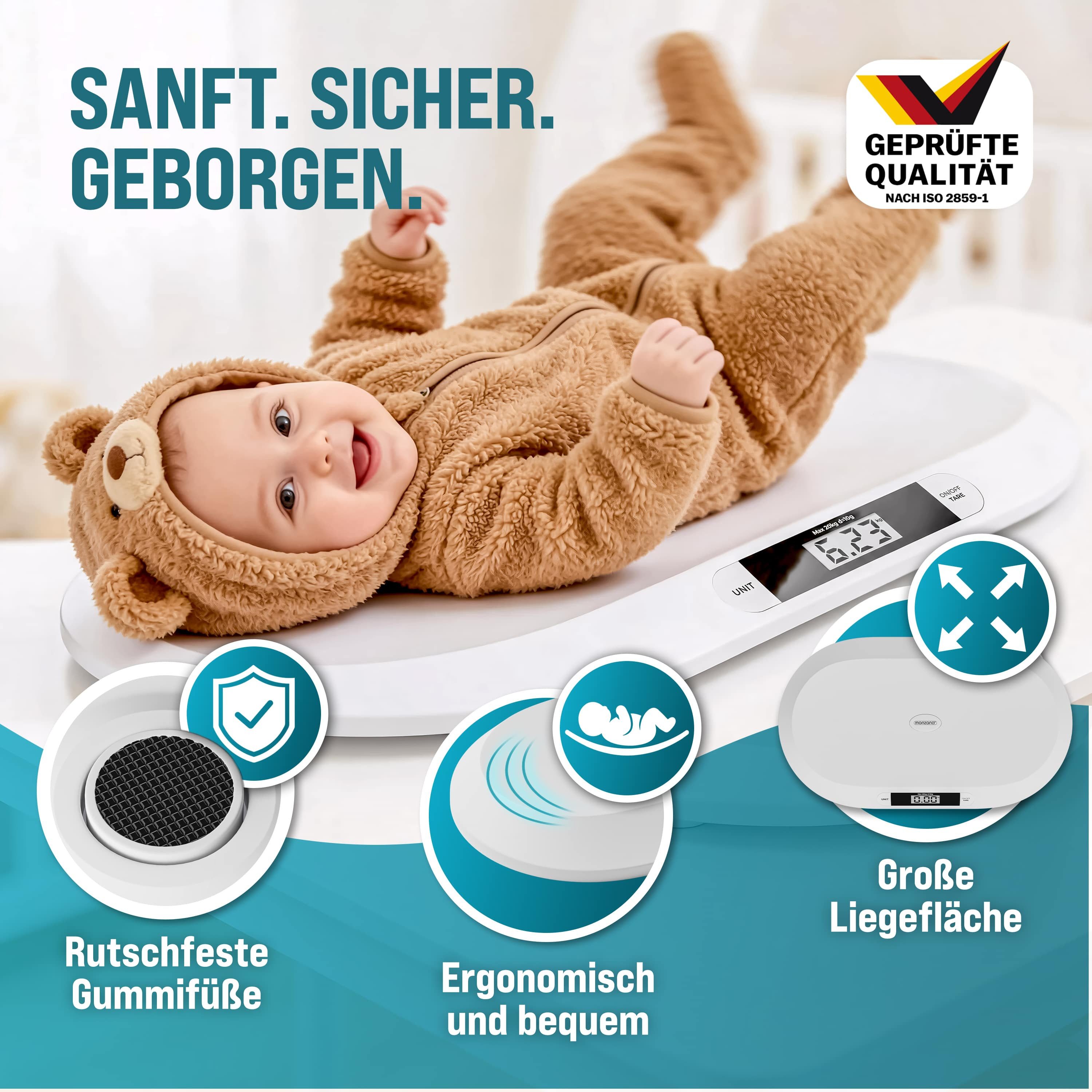 monzana Personenwaage, Digitale Babywaage bis 20 kg Tara-Funktion LCD-Display Kleintiere
