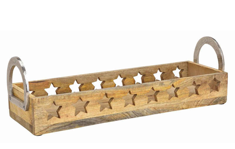 Spetebo Tablett Mango Holz Kerzen Tablett mit Metall Griffen, Mango Holz, mit metall Griffen, Sterne