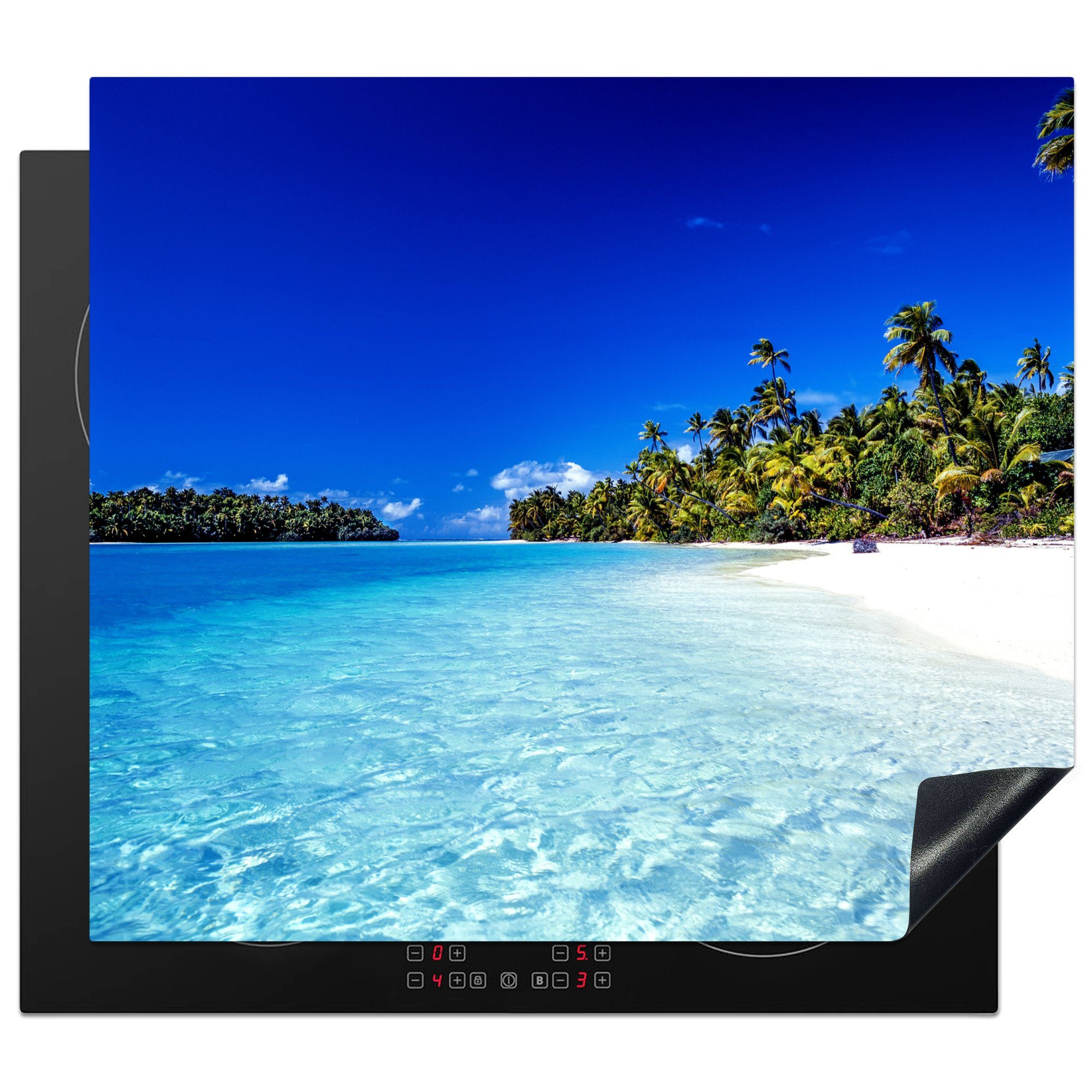MuchoWow Herd-Abdeckplatte Ein Strand auf One Foot Island mit Blick auf die Lagune von Aitutaki, Vinyl, (1 tlg), Cerankochfeld Abdeckung, Herd Abdeckplatten Vinyl, 58x51 cm