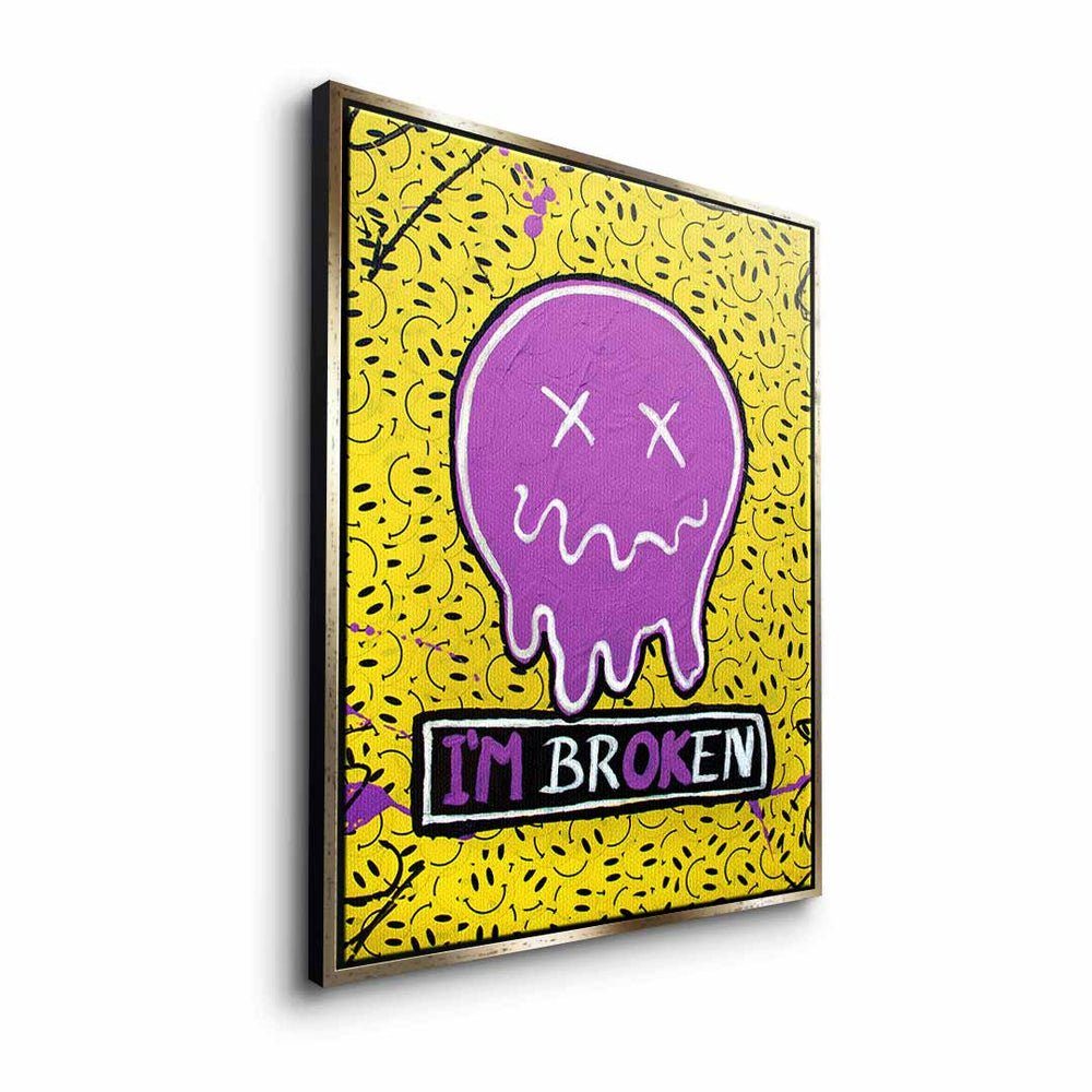 Leinwandbild DOTCOMCANVAS® Rahmen premium mit smilie Rahmen gelb I´m lila broken emoji schwarzer Leinwandbild,