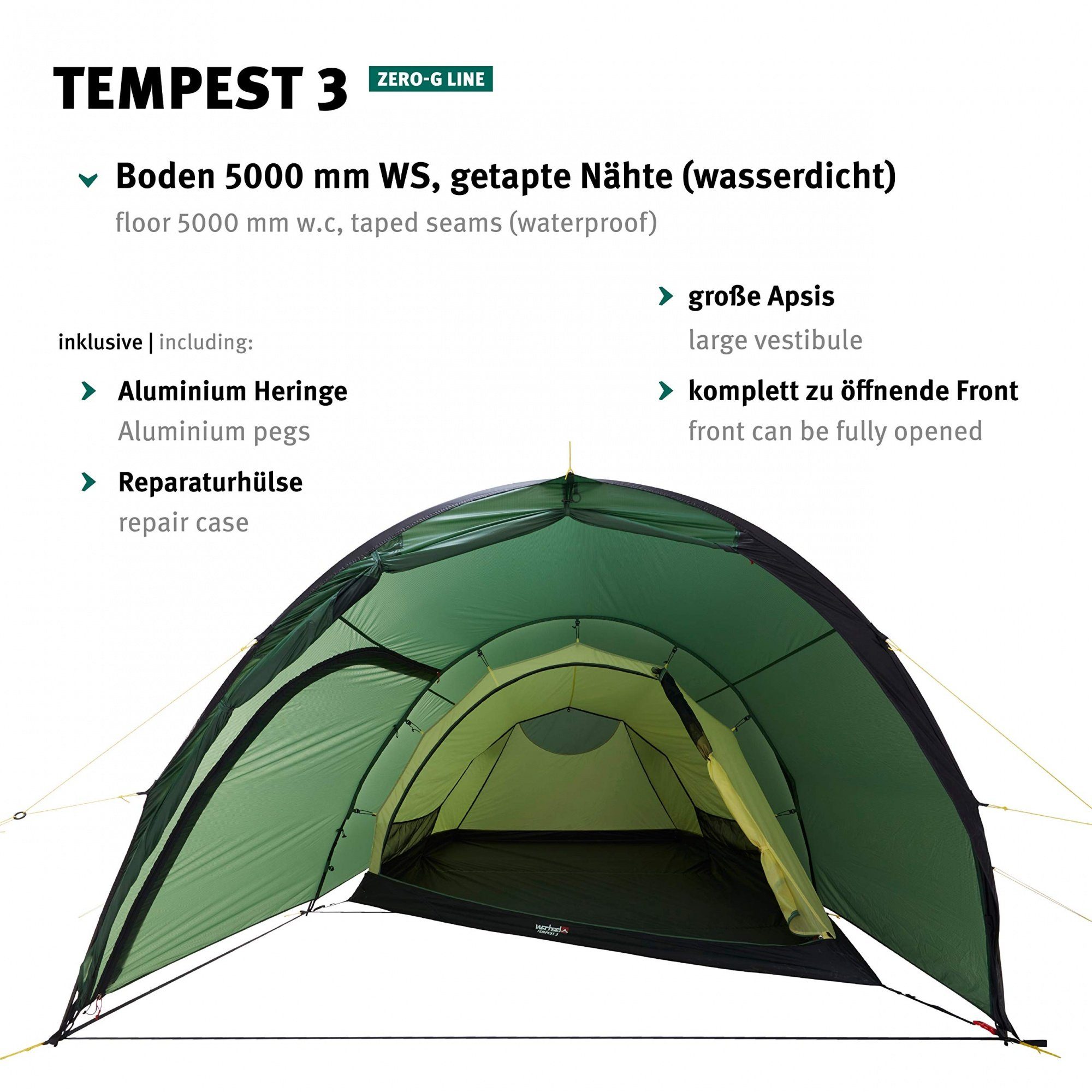 Wechsel Tents Tunnelzelt 3 Großer Tempest Innenraum 3 3-Personen, (3-Jahreszeiten), Zero-G - Personen