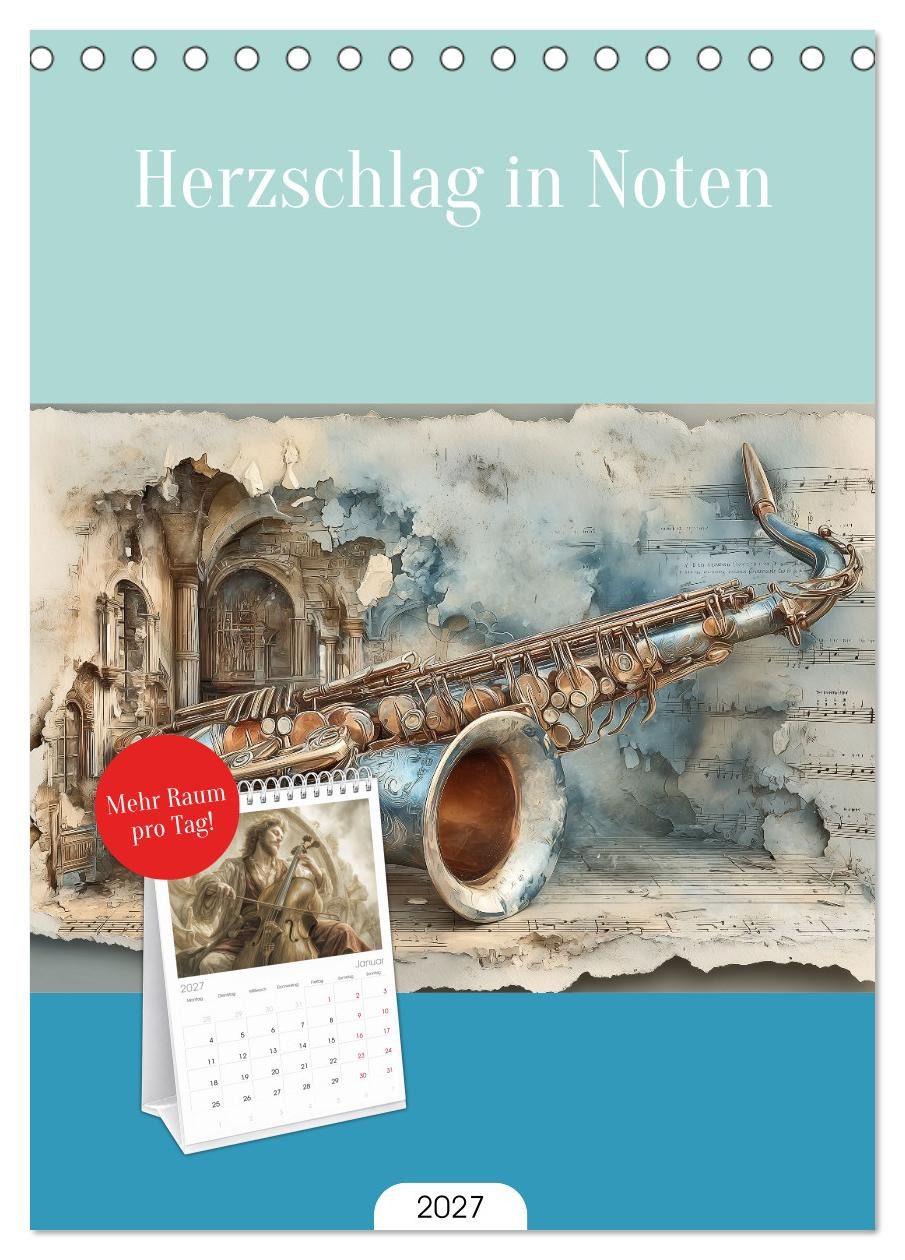 CALVENDO Tischkalender Tischplaner 2027 - Herzschlag in Noten (A5 Tischkalender zum Aufstelle