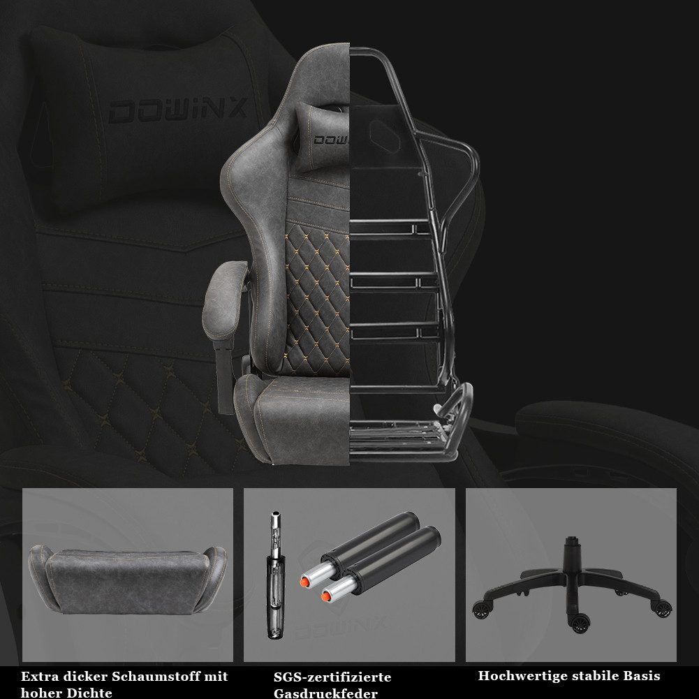 Dowinx Gaming-Stuhl Luxuriöser Chefsessel Ergonomisch aus PU Leder (Packung), Massage-Lendenstütze & Fußstütze, Verstellbarer Bürostuhl 90°-170° – Bild 4 von 5