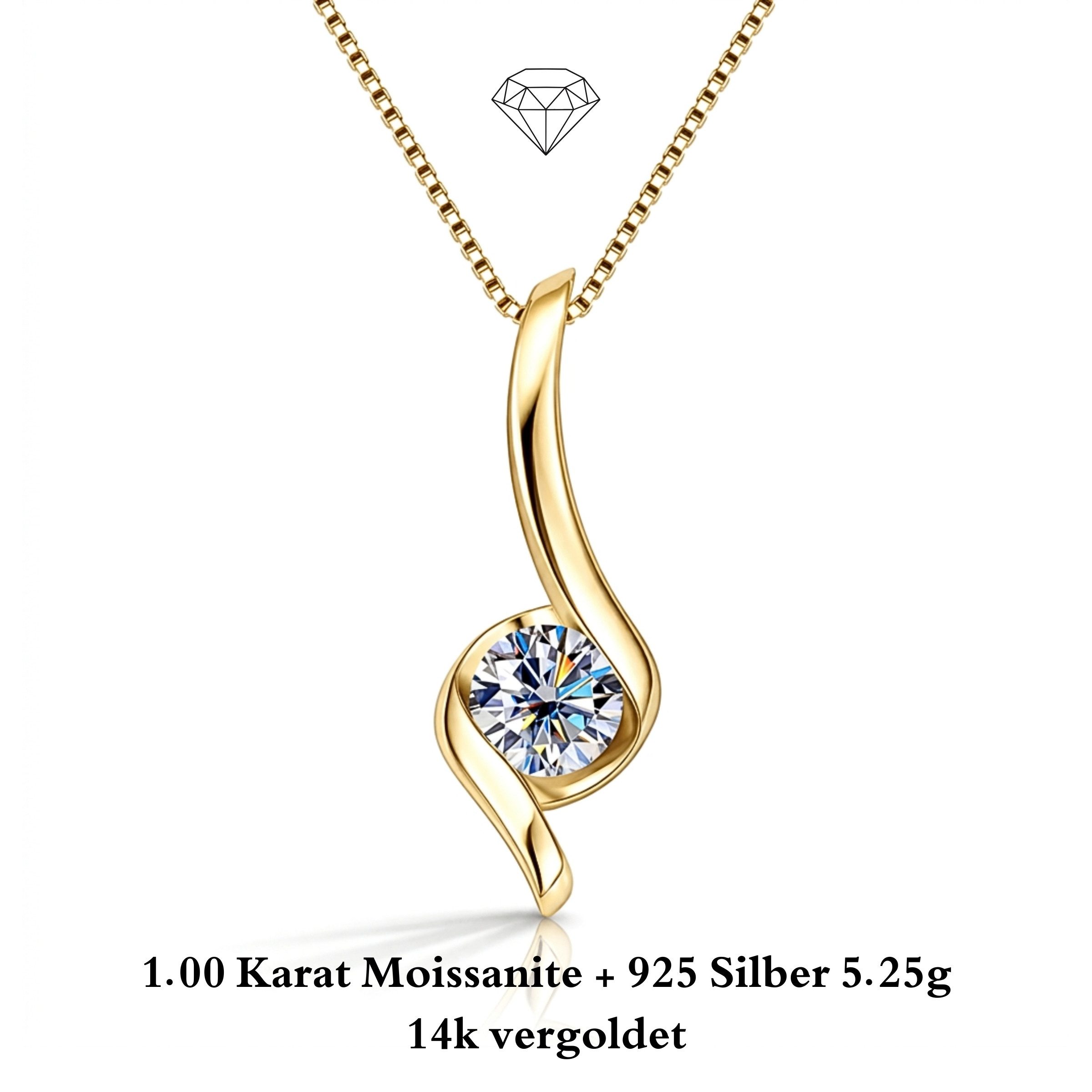 UNIQAL.de Silberkette 925 Silber mit Moissanit 1,00 Karat – Damen Halskette FLAMELLA (Eleganter Flammen-Anhänger mit intensiver Lichtwirkung und dynamischer Ausstrahlung, inkl. Luxuriöse Schmuck Geschenkbox), Moissanit VVS1 Reinheit, GRA-Zertifikat, Halskette Geschenk für Damen
