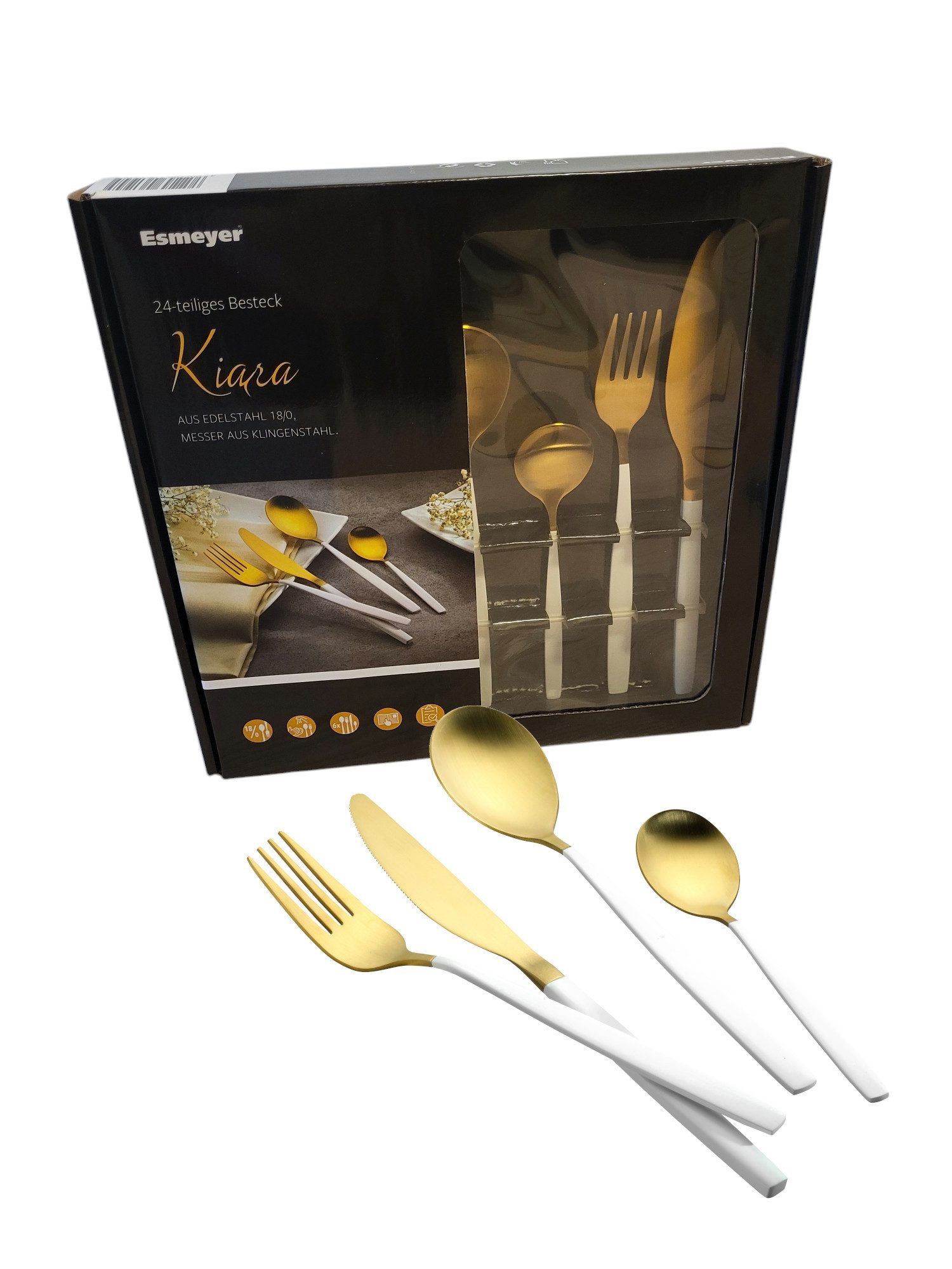 Esmeyer Besteck-Set Esmeyer Besteck Set Kiara Edelstahl 24 tlg. Weiß Gold 6 Personen