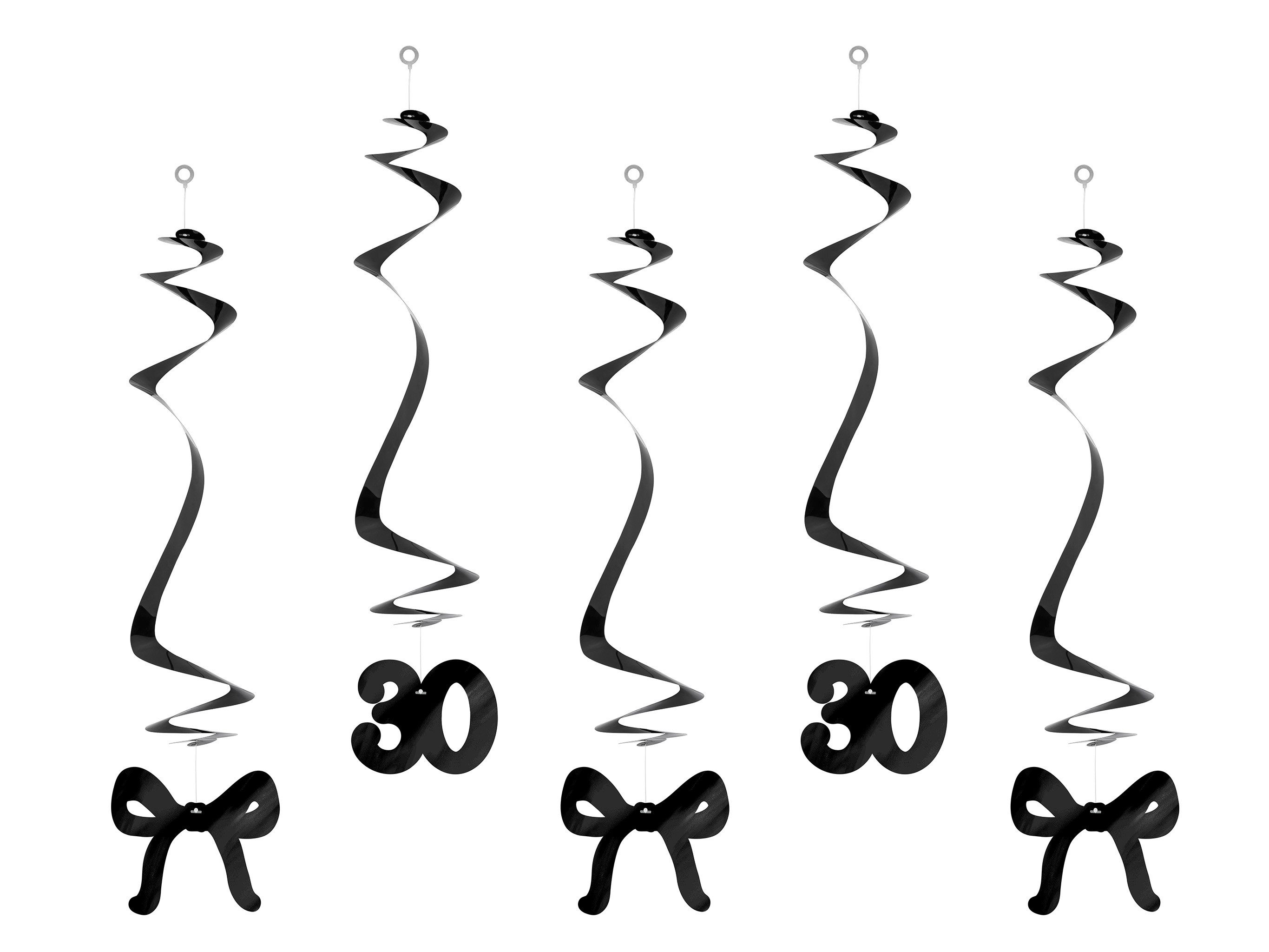 partydeco Girlande, Spiralgirlande 50cm Deckenhänger Zahl 30 und Schleifen 5er Set Schwarz