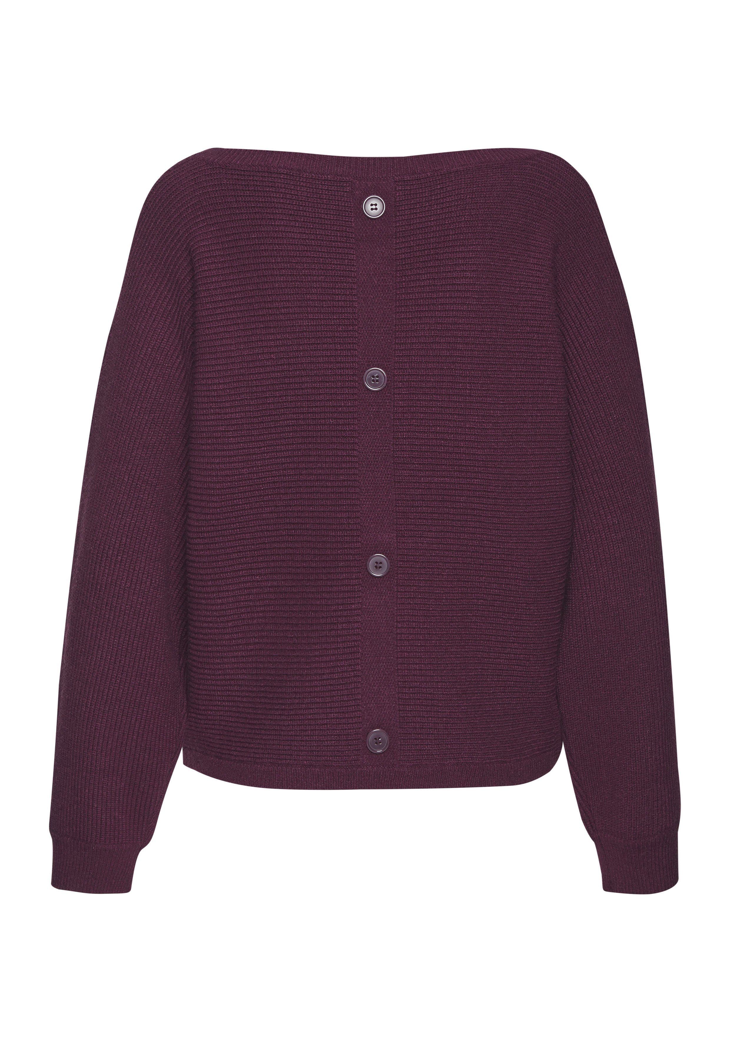 LASCANA Rundhalspullover aus Rippstrick mit Zierknöpfen am Rücken lässiger Fledermauspullover, lockerer Strickpullover, Oversize – Bild 4 von 5
