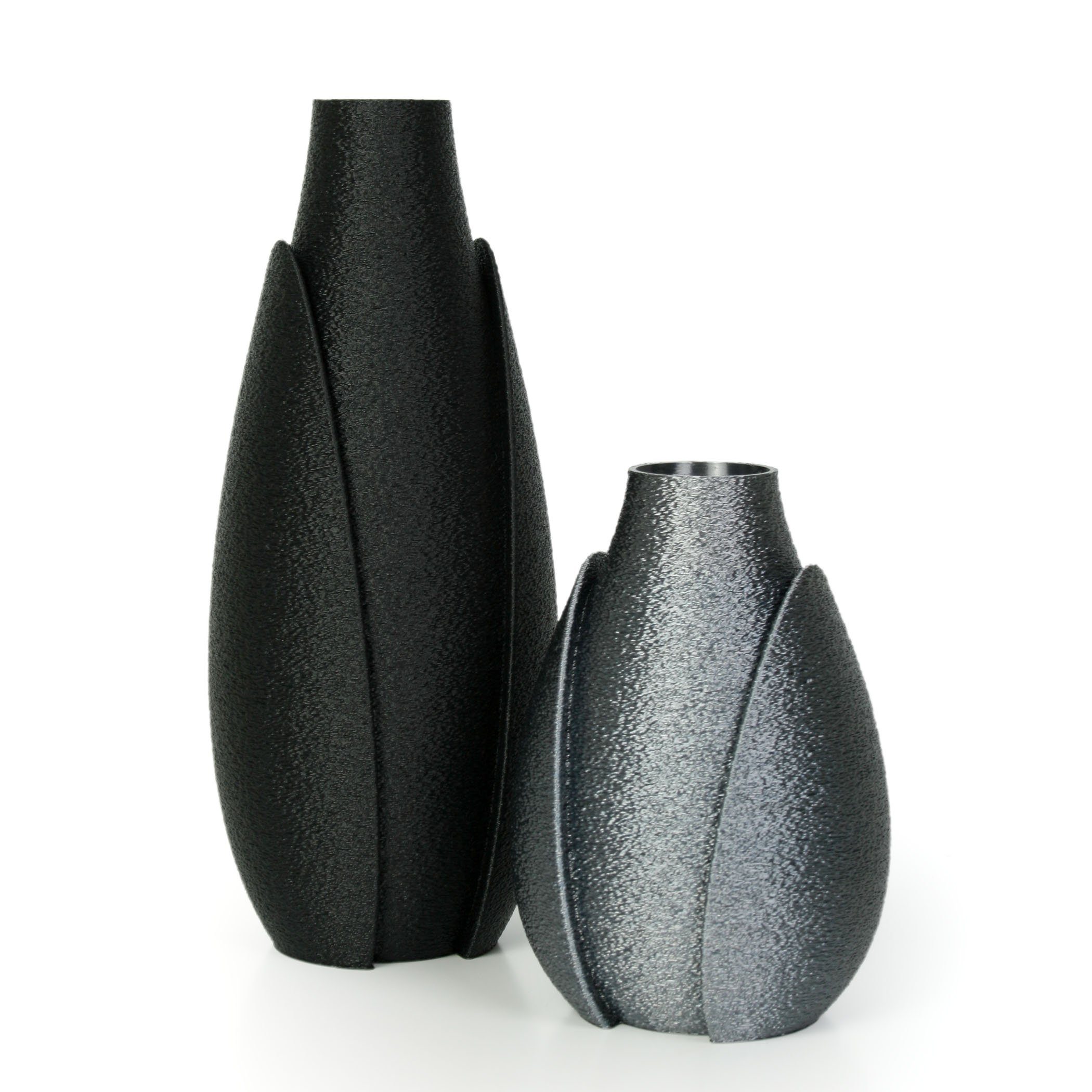 Kreative Feder Dekovase Designer Vasen-Set – Dekorative Blumenvasen aus Bio-Kunststoff (Set, Set bestehend aus 2 Vasen), aus nachwachsenden Rohstoffen; wasserdicht & bruchsicher Schwarz & Altsilber