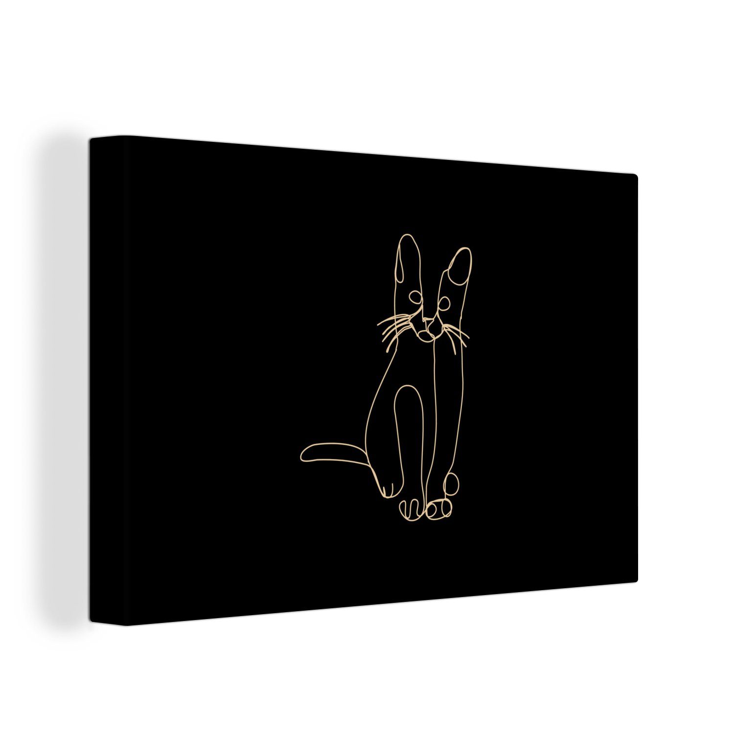OneMillionCanvasses® Leinwandbild Katze - Abstrakt - Tiere - Schwarz - Weiß, (1 St), Wandbild Leinwandbilder, Aufhängefertig, Wanddeko, 30x20 cm | Leinwandbilder