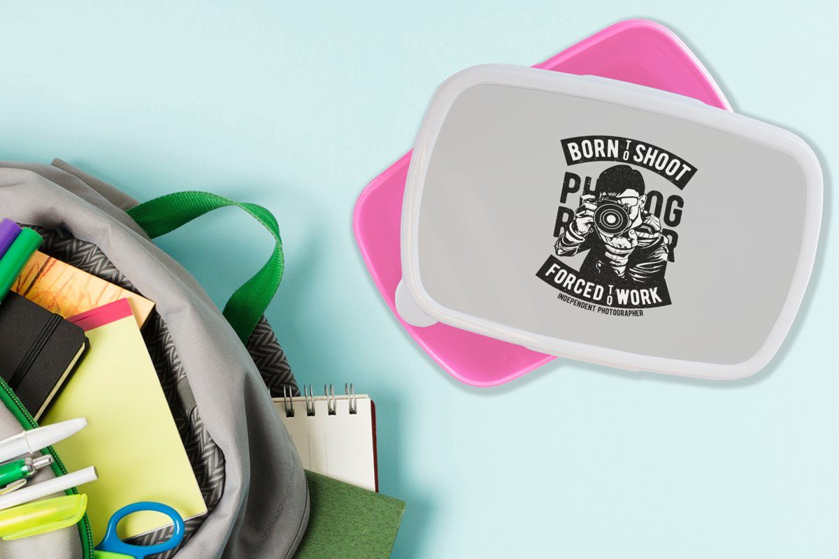 (2-tlg), Kunststoff, Mädchen, Kunststoff Lunchbox Brotdose - Objektiv Vintage, - rosa MuchoWow Erwachsene, Kamera für Brotbox Snackbox, Kinder,