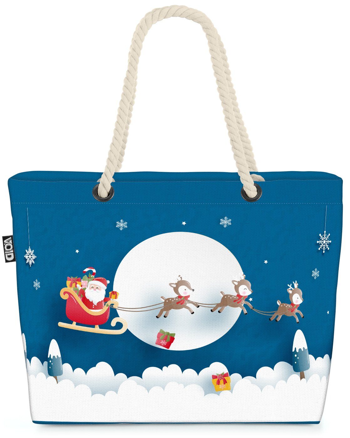 VOID Strandtasche (1-tlg), Weihnachtsmann Schlitten Rentiere Beach Bag Rentiere Nikolaus Weihnachtsmann Sc | Strandtaschen