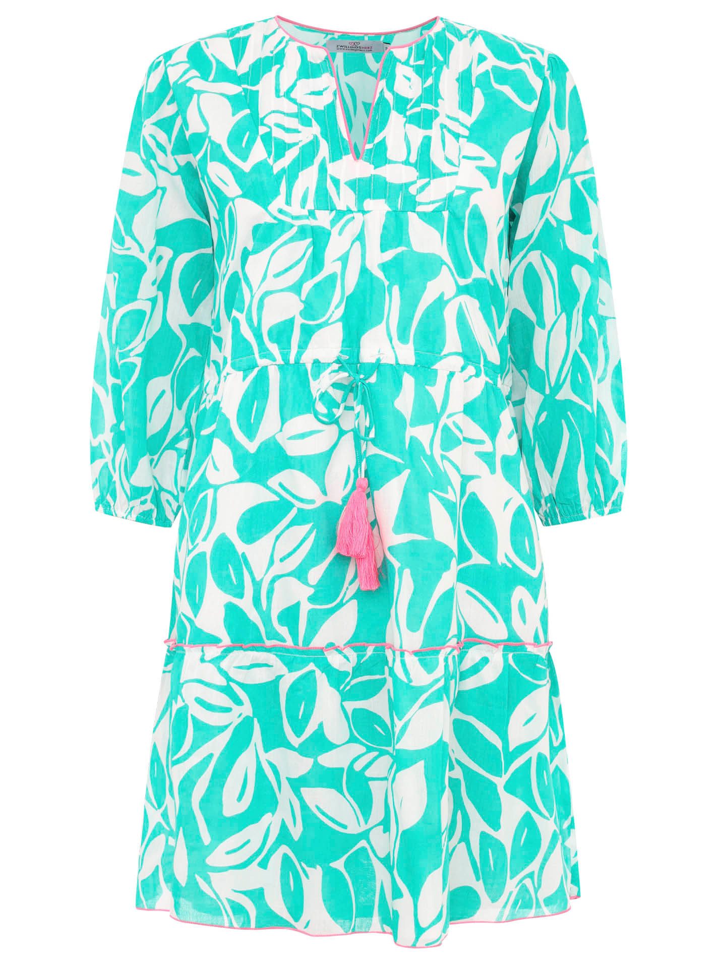 Zwillingsherz Sommerkleid "Blätter Zweifarbig" mit Tasseln und kontrastfarb günstig online kaufen