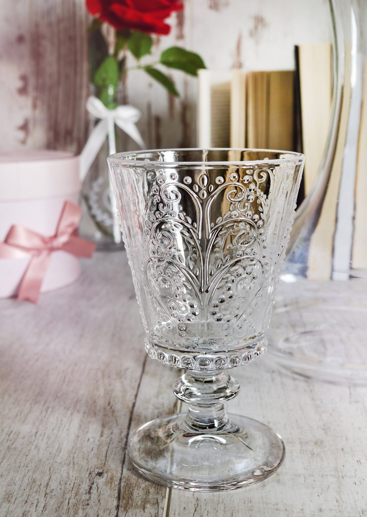 Sendez Weinglas 6 Weingläser mit Relief 280ml auf Fuß Rotweingläser Trinkgläser, Glas – Bild 5 von 5