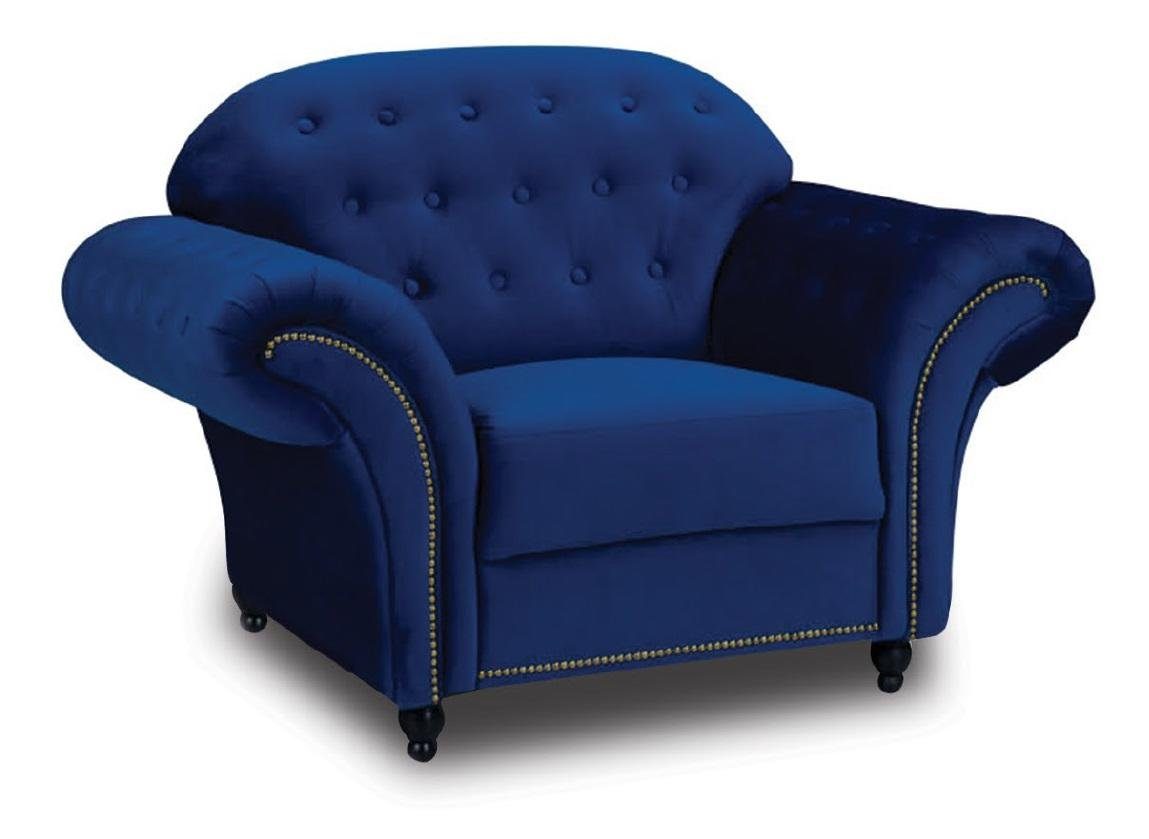 Sofa Einsitzer JVmoebel Blau Sessel, Couch Lehnstuhl Chesterfield Blauer Sessel Möbel