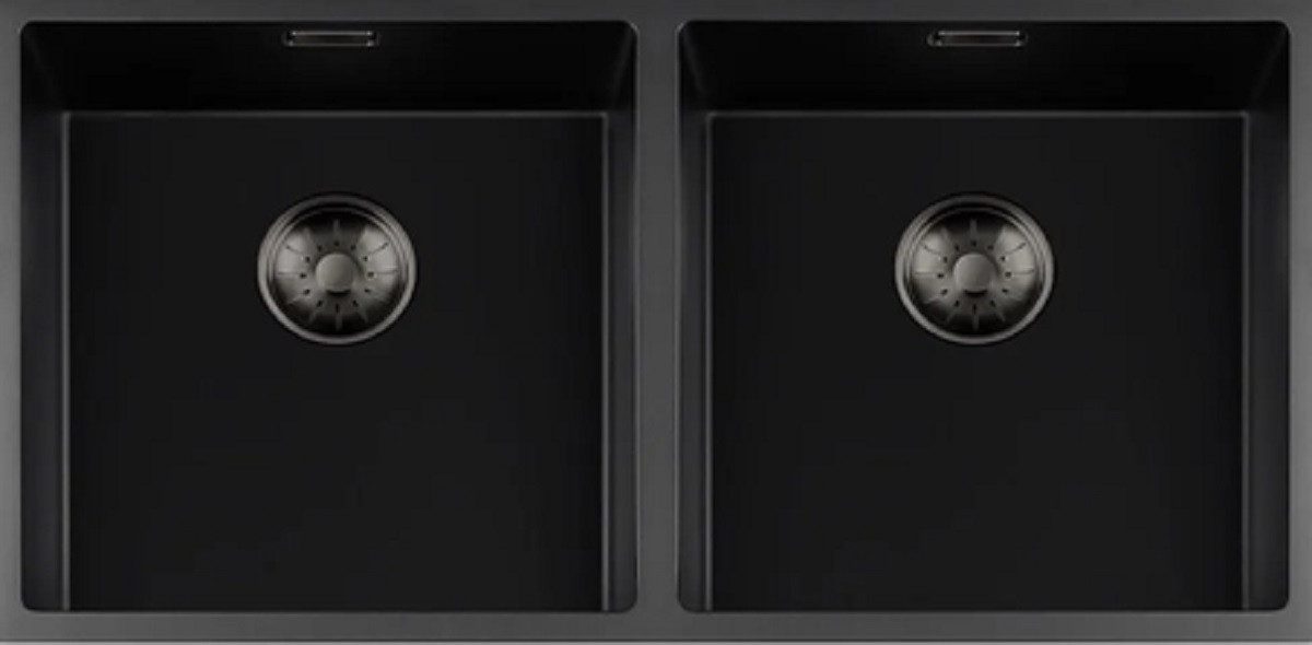 togo Küchenspüle 4040BQ-FU-GunMetal, rechteckig, 86.5/44 cm, Schwarze Quarz Spüle