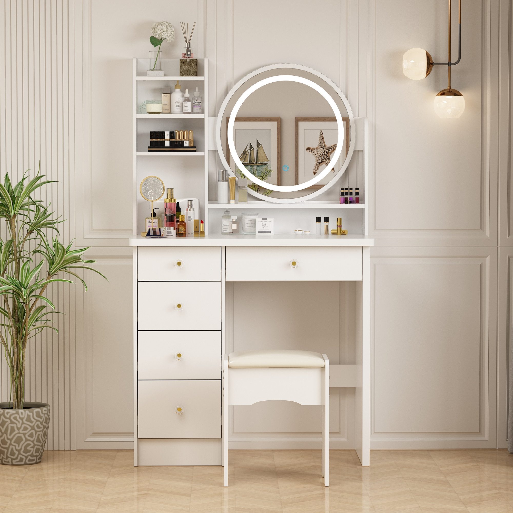 FUFU&GAGA Schminktisch mit Hocker und 5 Schubladen, 80 B x 40 T x 135H cm günstig online kaufen